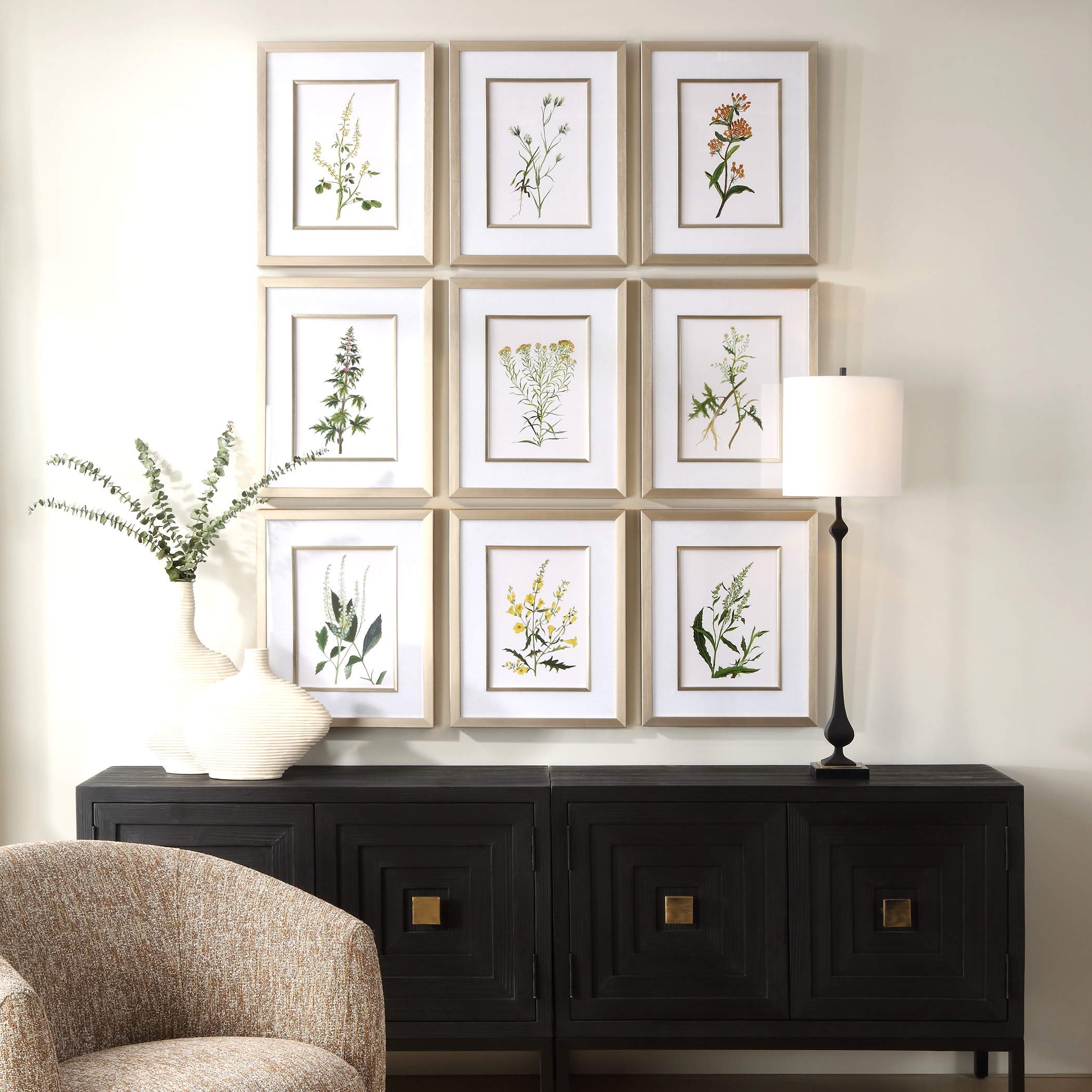 left botanical ⚪︎×△ Uttermost Botanical Flowers Framed Prints Set/9 32339