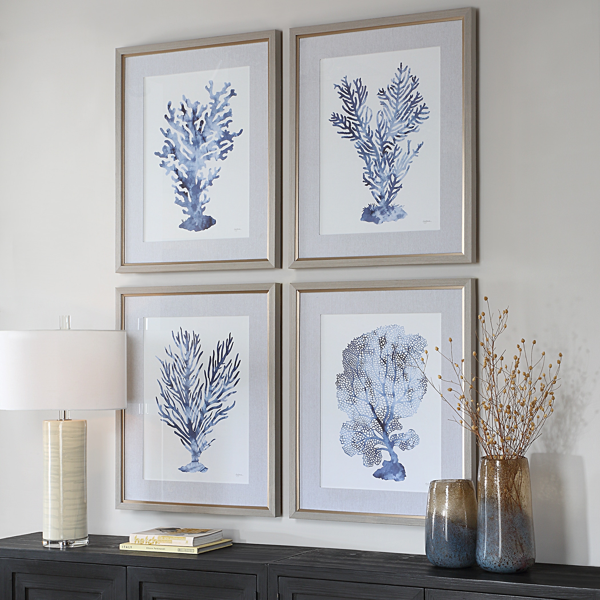 Shibori Coral Framed Prints Set/4 UT32428
