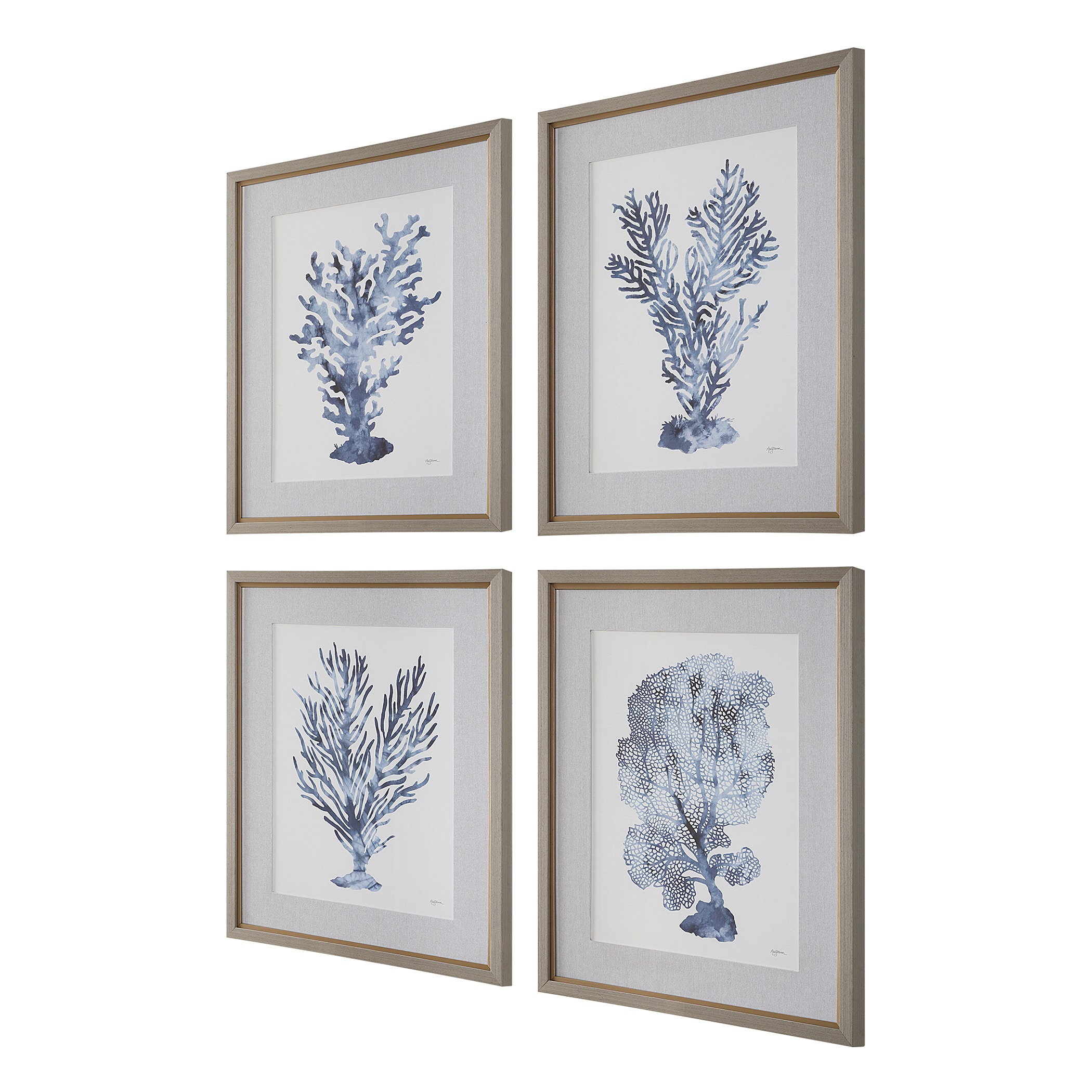 Shibori Coral Framed Prints Set/4 UT32428