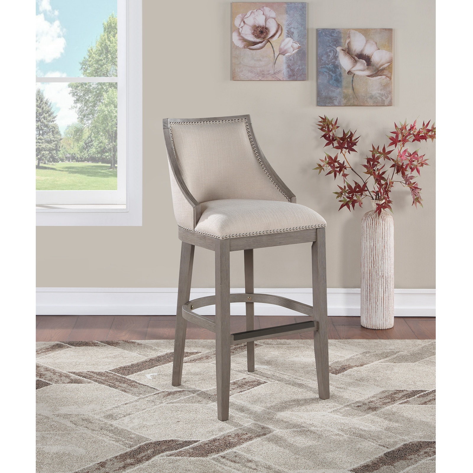 American Woodcrafters Keller Barstool Wood Stool with Fabric And Nailhead Trim B2-240-30F