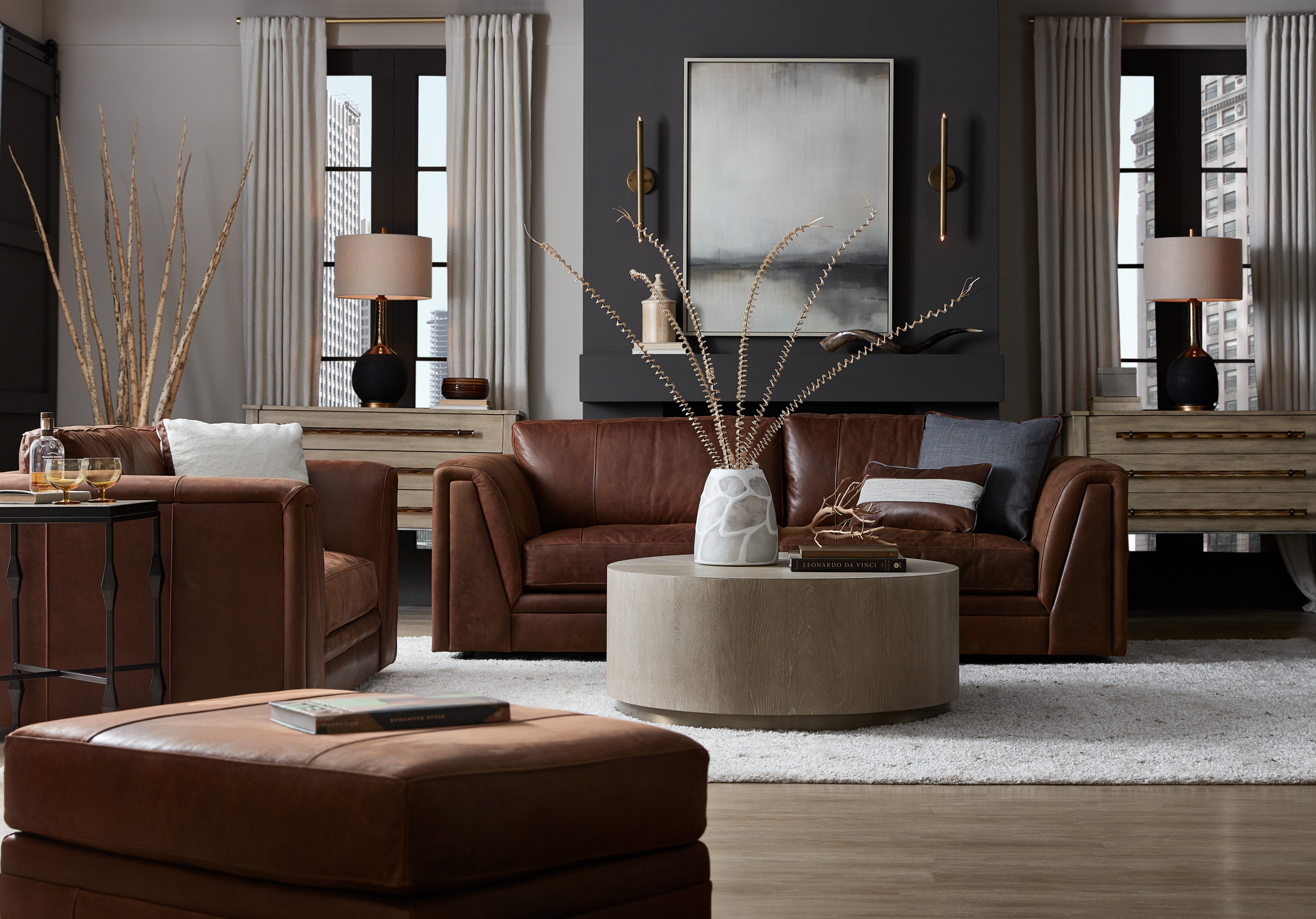 Bradington Young Living Room Crew Stationary Sofa 8Way Tie 74295