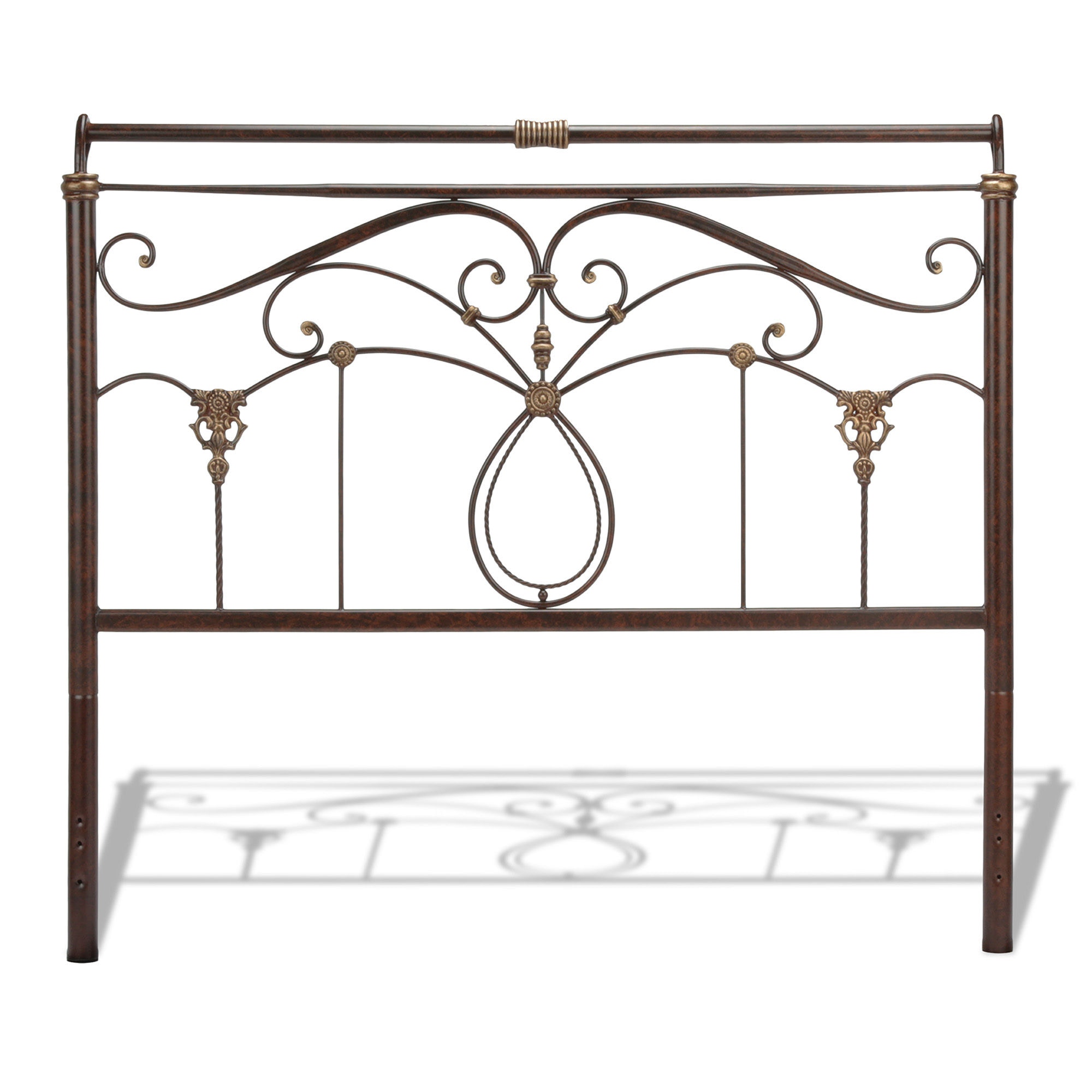 Marbled Russet Full Fashion Bed Group B12834 Lucinda Metal Headboard with Intricate Scrollwork and Sleighed Top Rail Panel