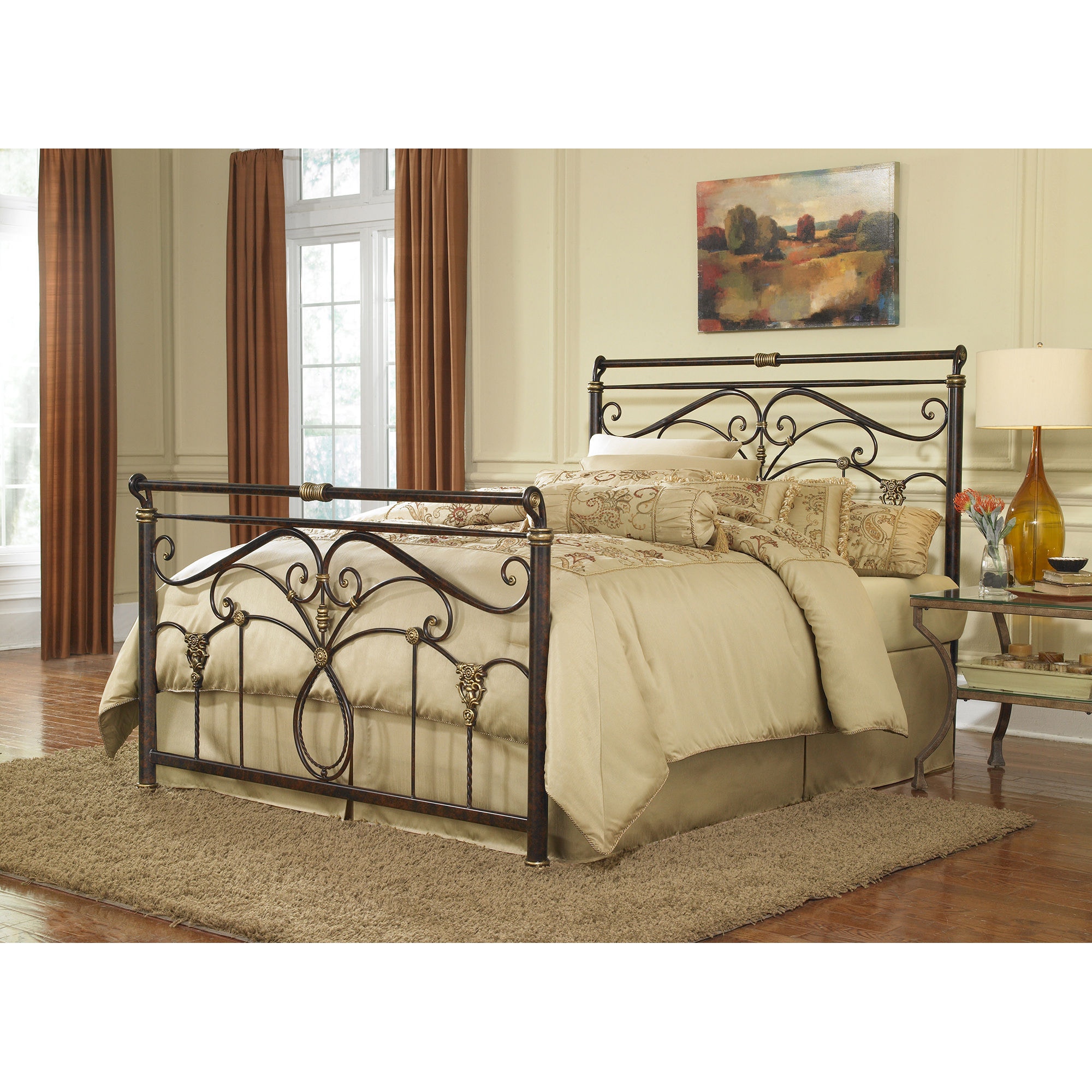 Marbled Russet Full Fashion Bed Group B12834 Lucinda Metal Headboard with Intricate Scrollwork and Sleighed Top Rail Panel