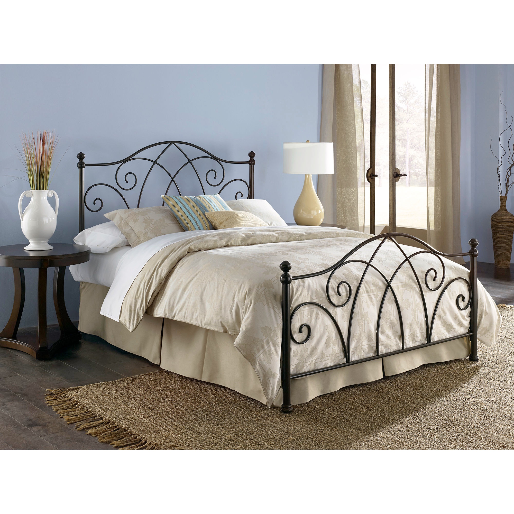 Leggett Platt Bedroom Deland Complete Metal Bed And Steel Support Frame With Arched Rails And