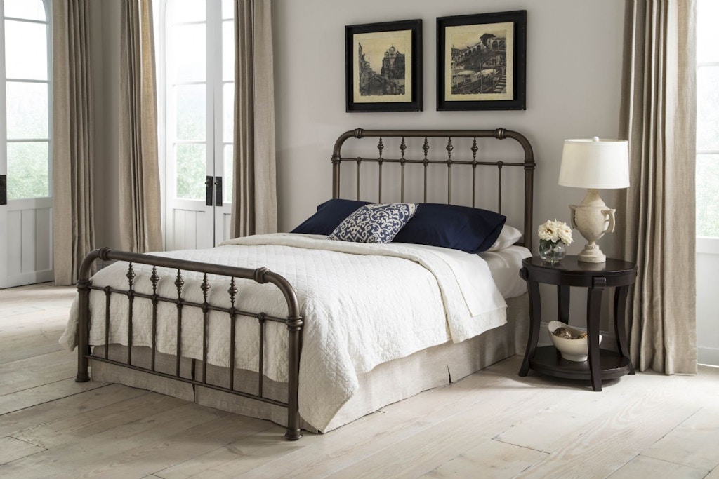 Vienna Metal Headboard And Footboard Bed Panels With Spindles And Intricately Carved Finials Aged Gold Finish Queen