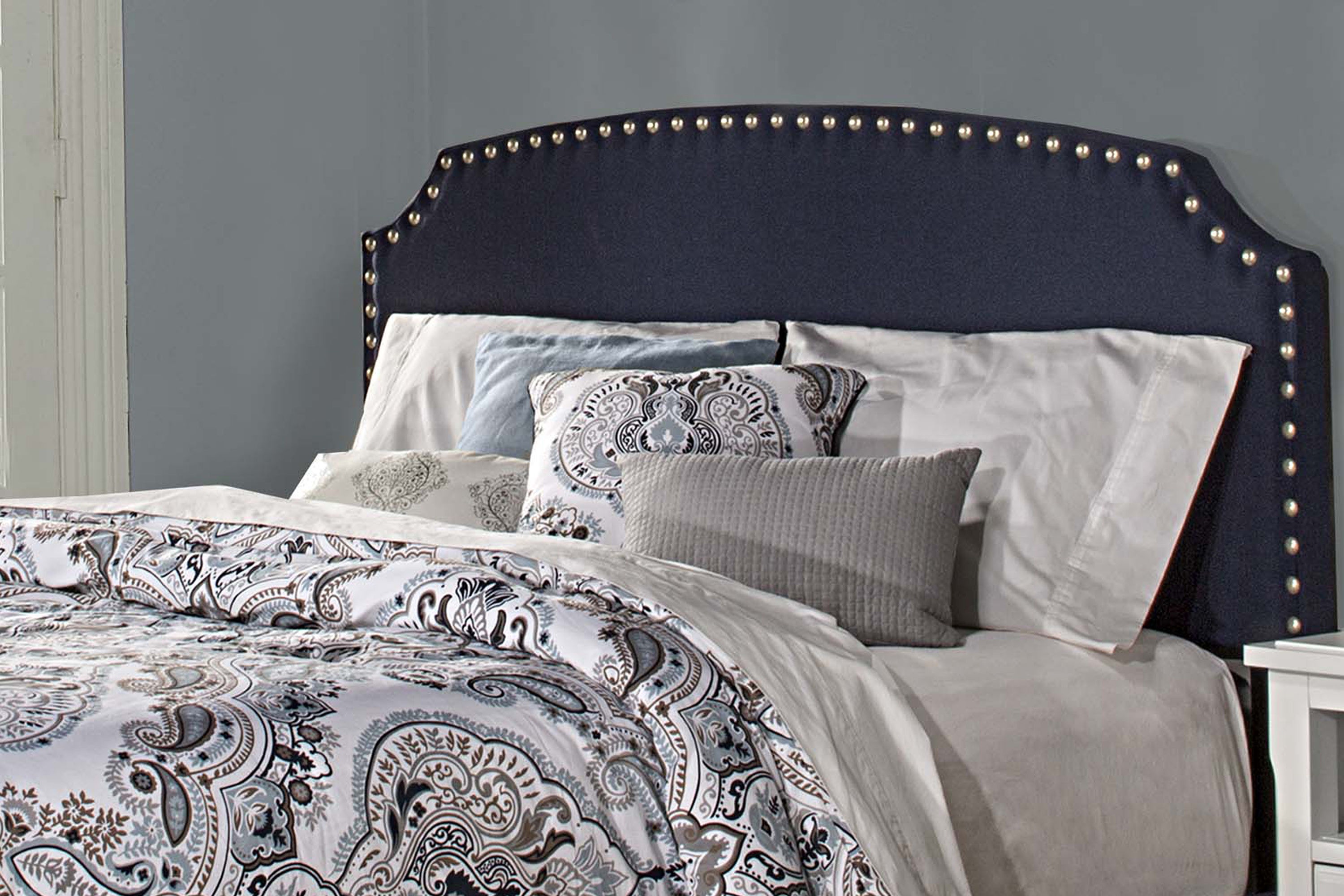 Navy upholstered deals headboard