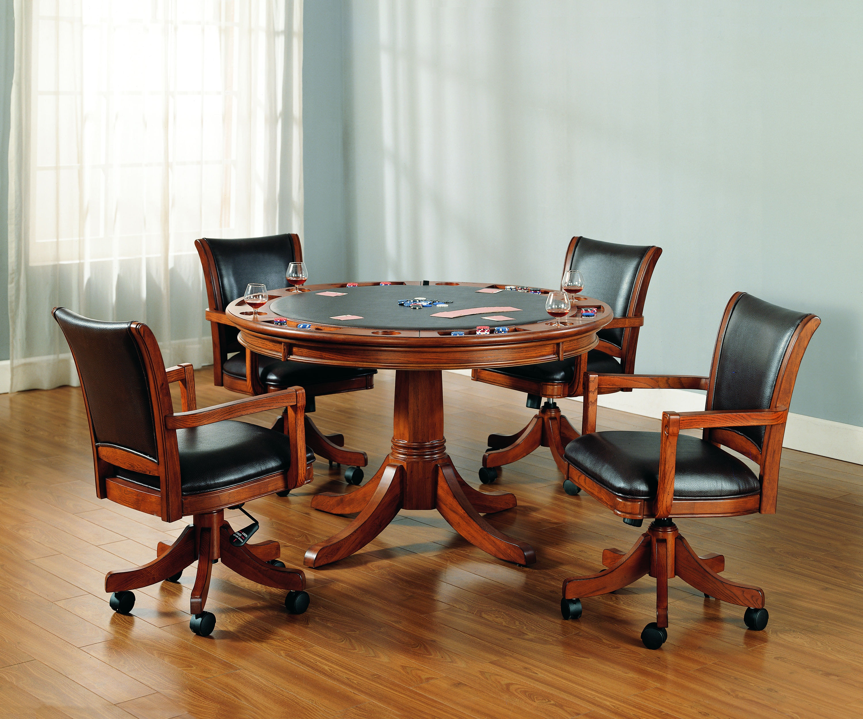 Wood game table online and chairs