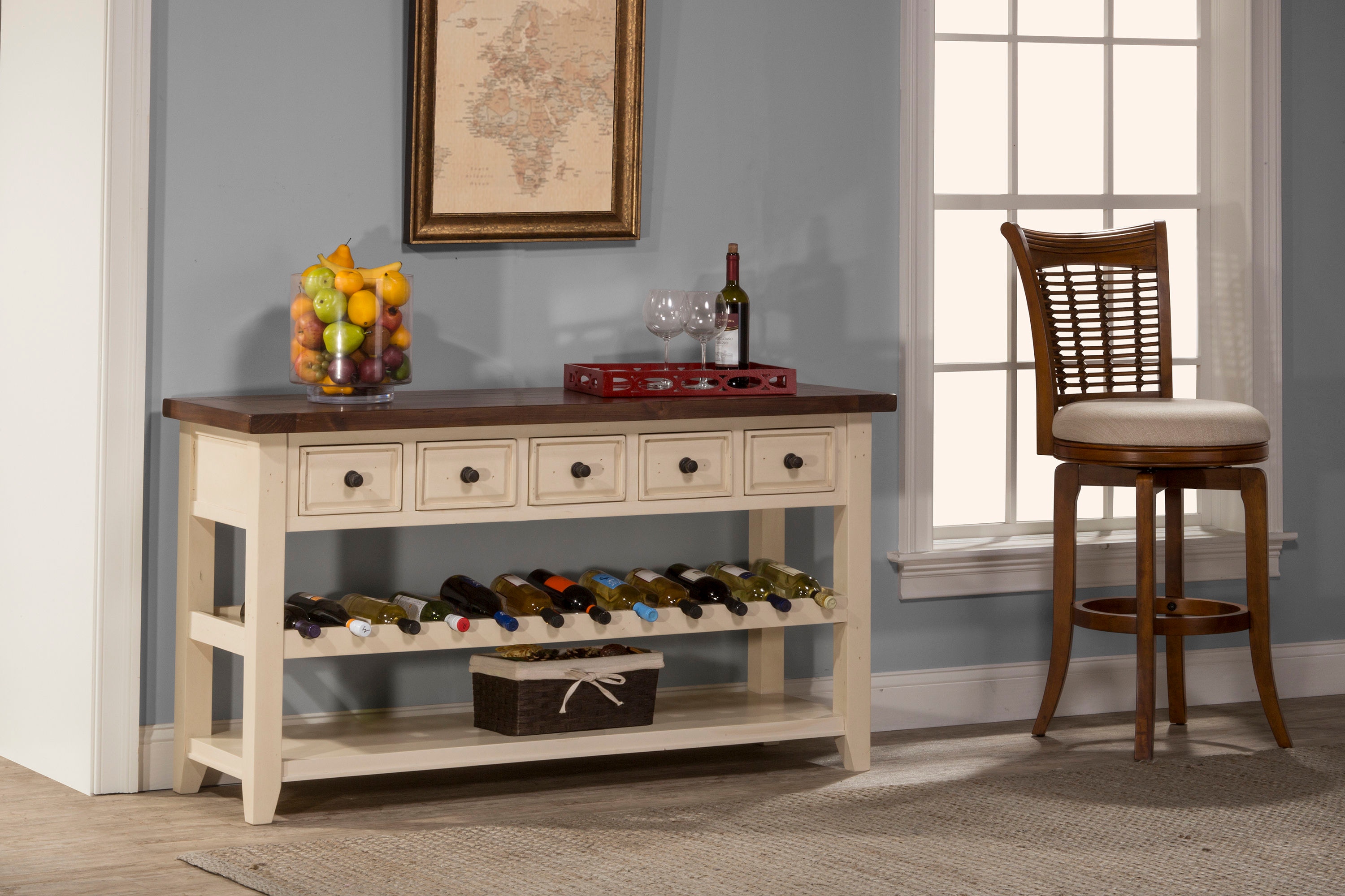 Hillsdale Furniture Living Room Tuscan Retreat Wine Rack Hall Table with 5 Five Drawers