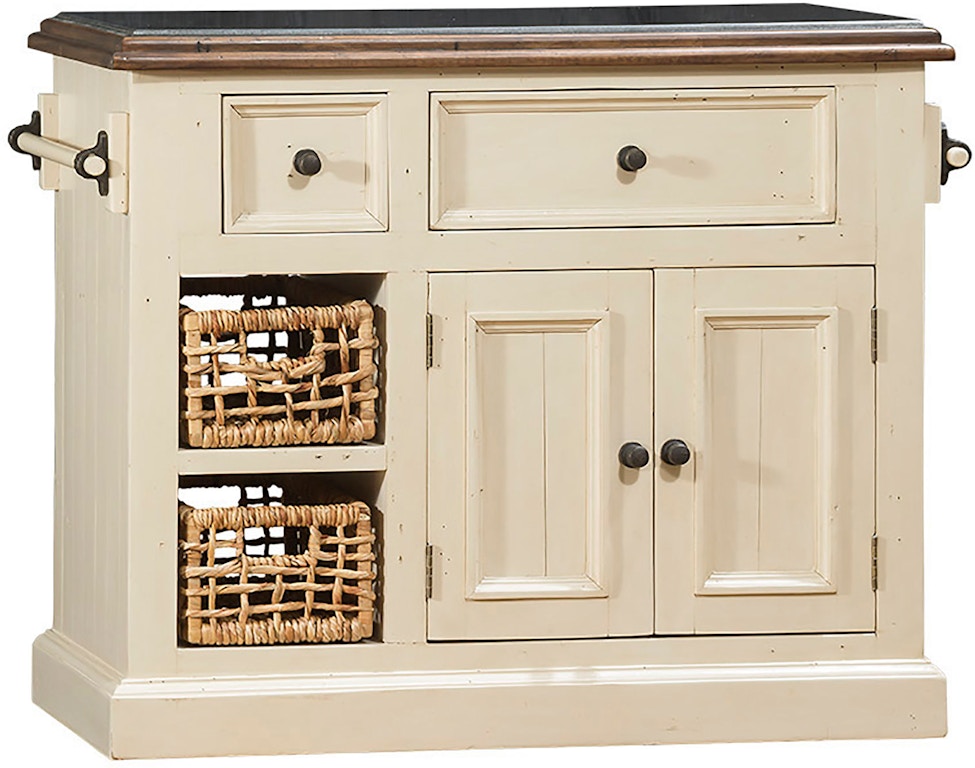 Tuscan Retreat Medium Granite Top Kitchen Island With 2 Two Baskets Country White Finish