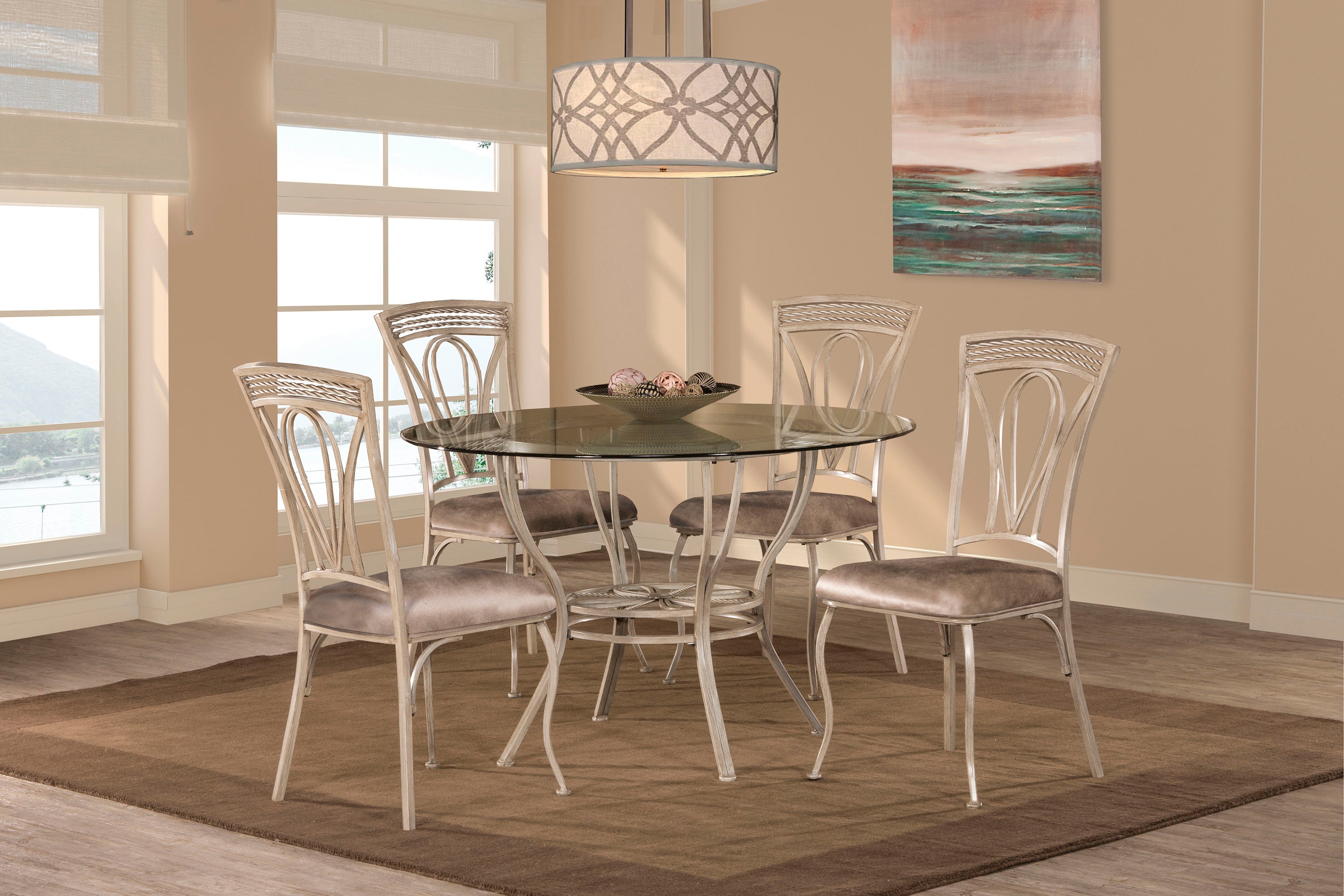 5 piece round online glass dining table set