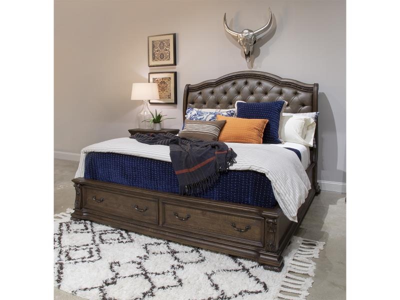 Magnussen Home Bedroom Complete King Sleigh Storage Bed with Upholstered Headboard B5133 62A