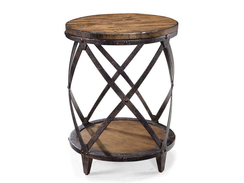 distressed round accent table