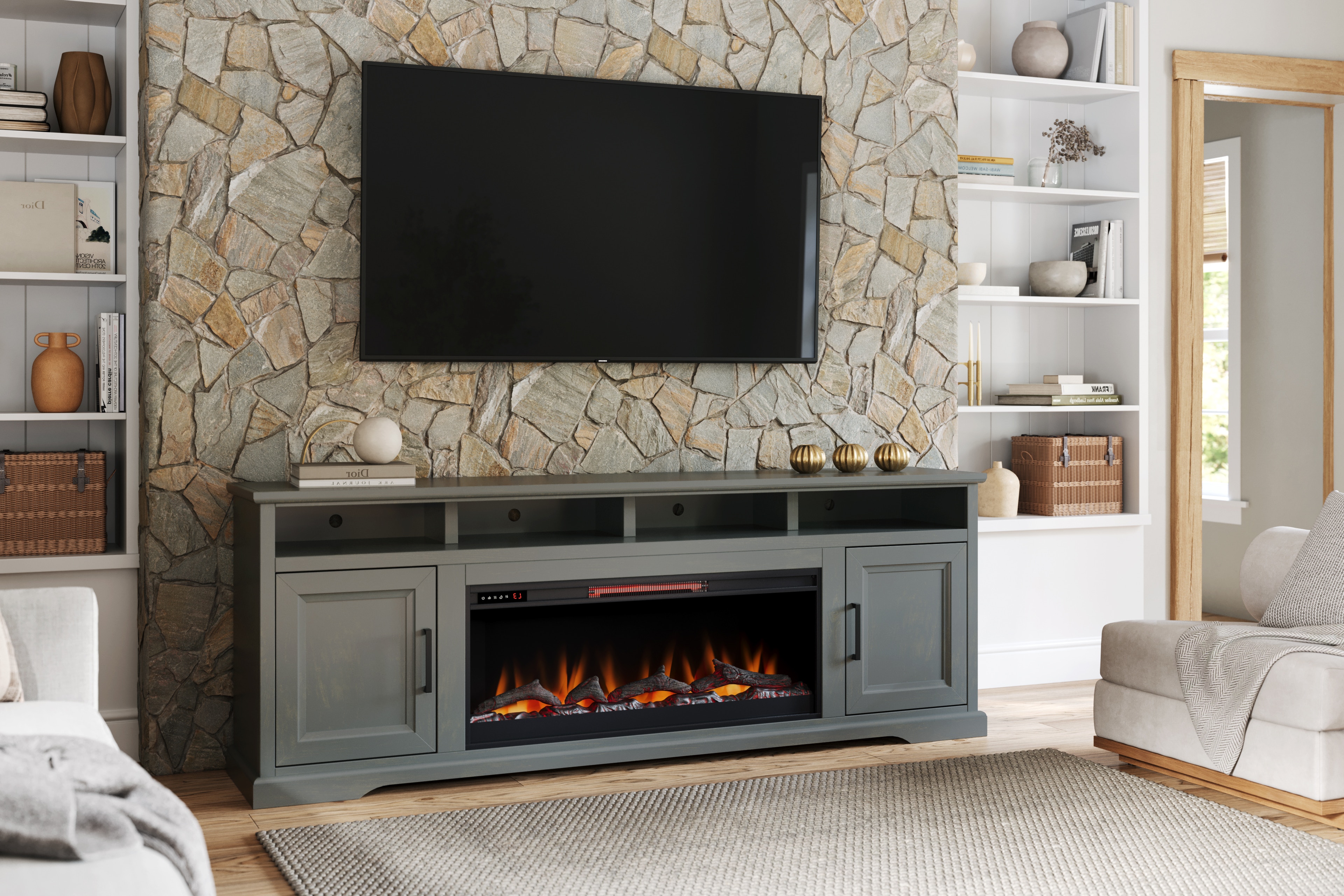 86 in tv on sale stand with fireplace