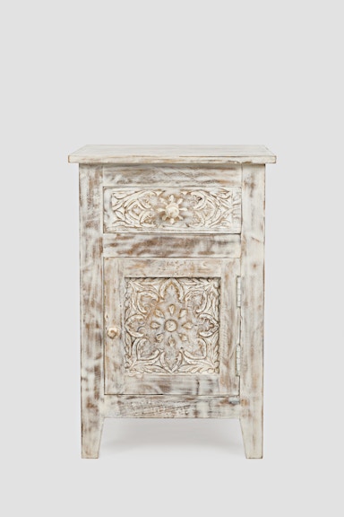 Jofran Global Archive Hand-Carved White Wash Accent Table 1730-50 1730-50