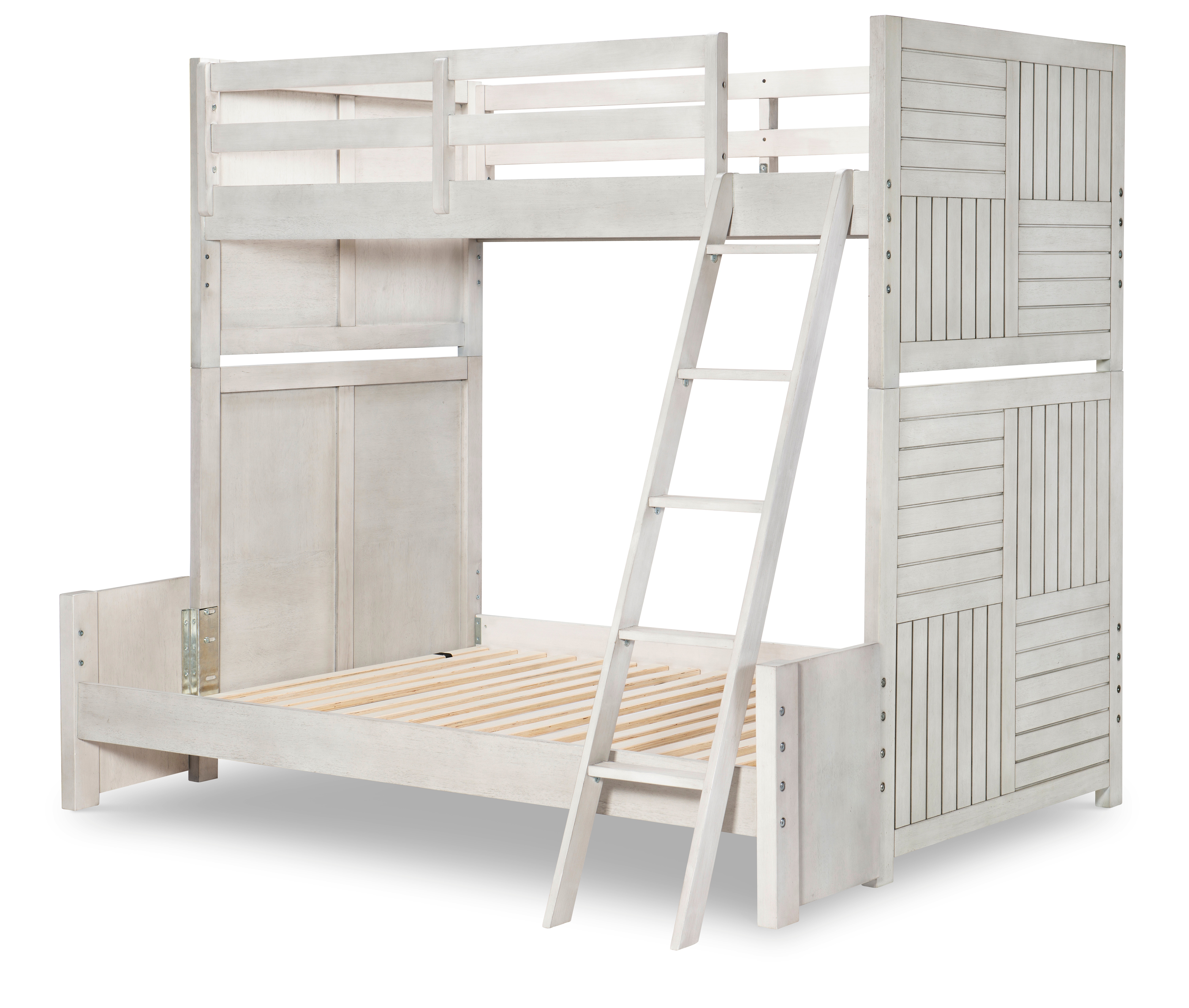 Summer Camp Gray Complete Twin Over Full Bunk Bed White Finish