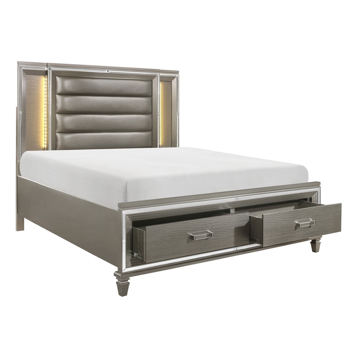 Homelegance Bedroom Queen Platform Bed With Footboard Storage, Led
