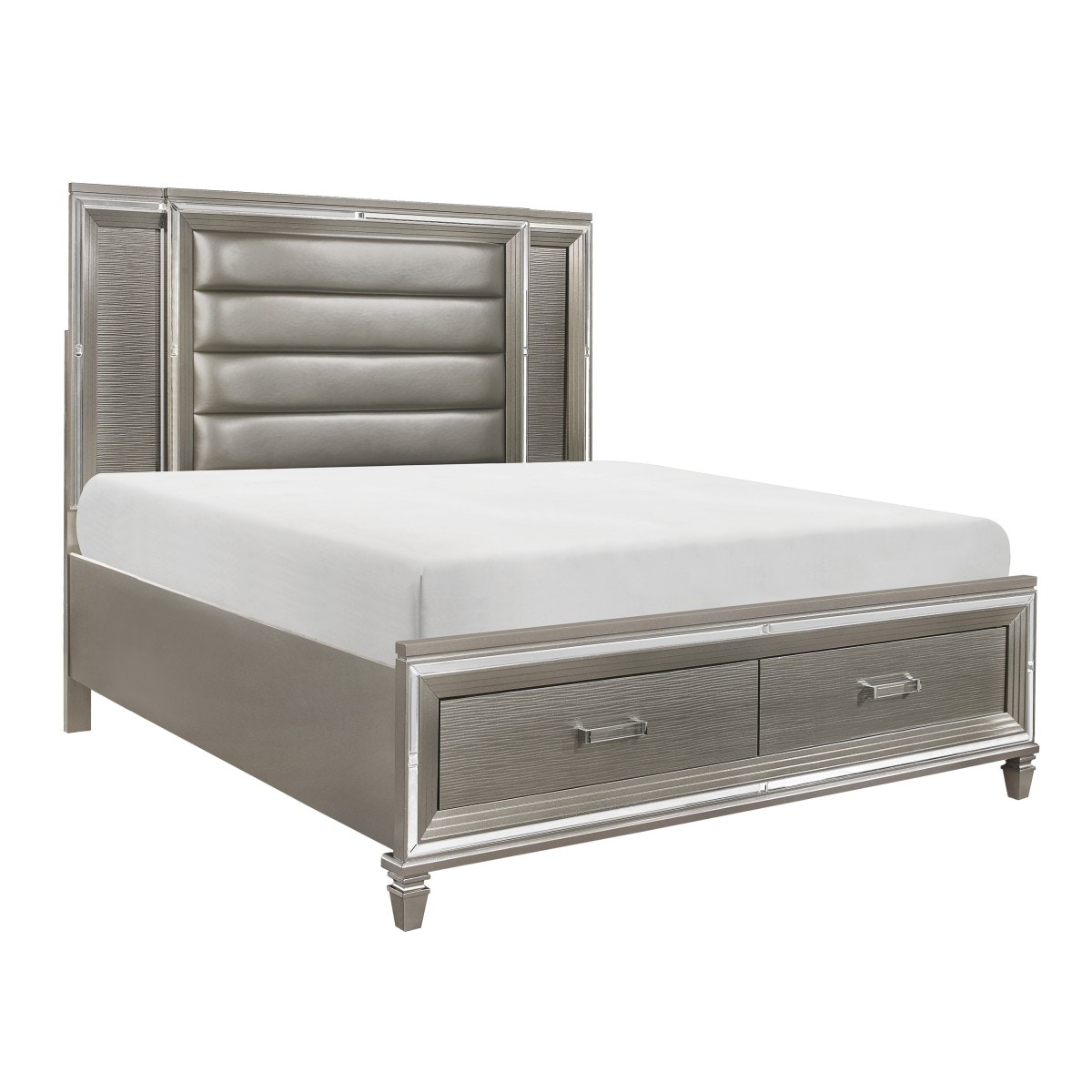 Homelegance Bedroom Queen Platform Bed With Footboard Storage, Led