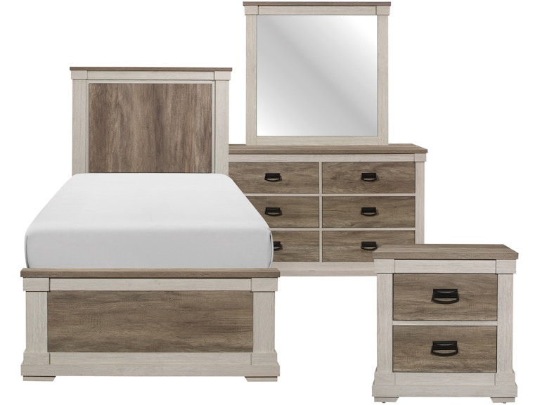 Homelegance 4pc Set Twin Bed, Nightstand, Dresser, Mirror 1677T-1KIT4 1677T-1KIT4