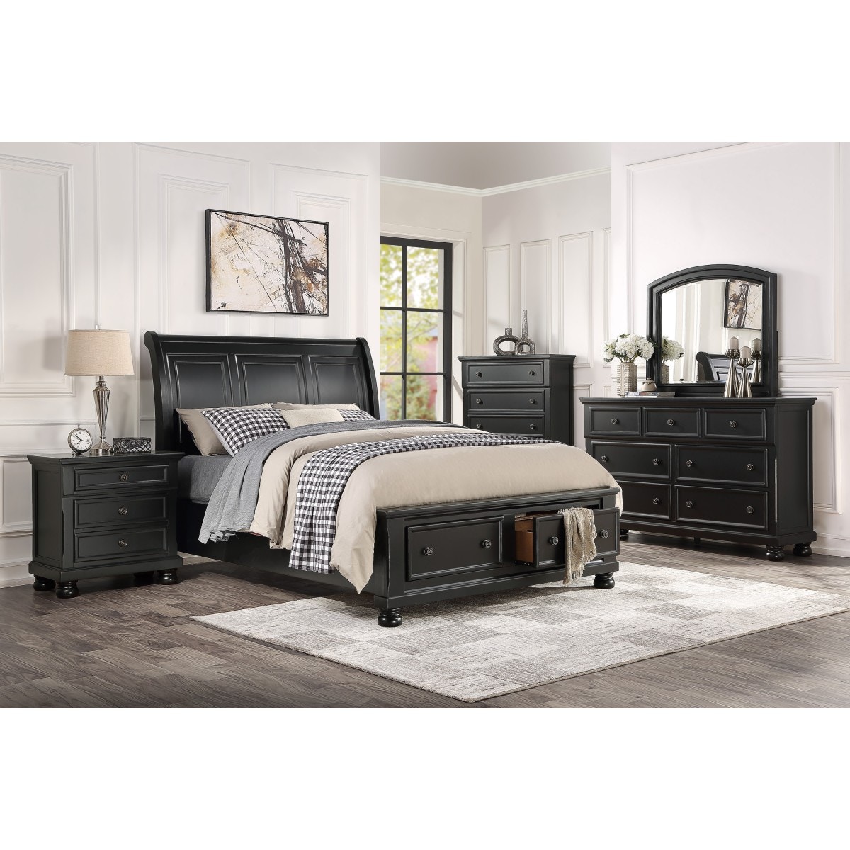 Homelegance Bedroom Queen Sleigh Platform Bed With Footboard Storage 1714BK1KIT Butterworths of
