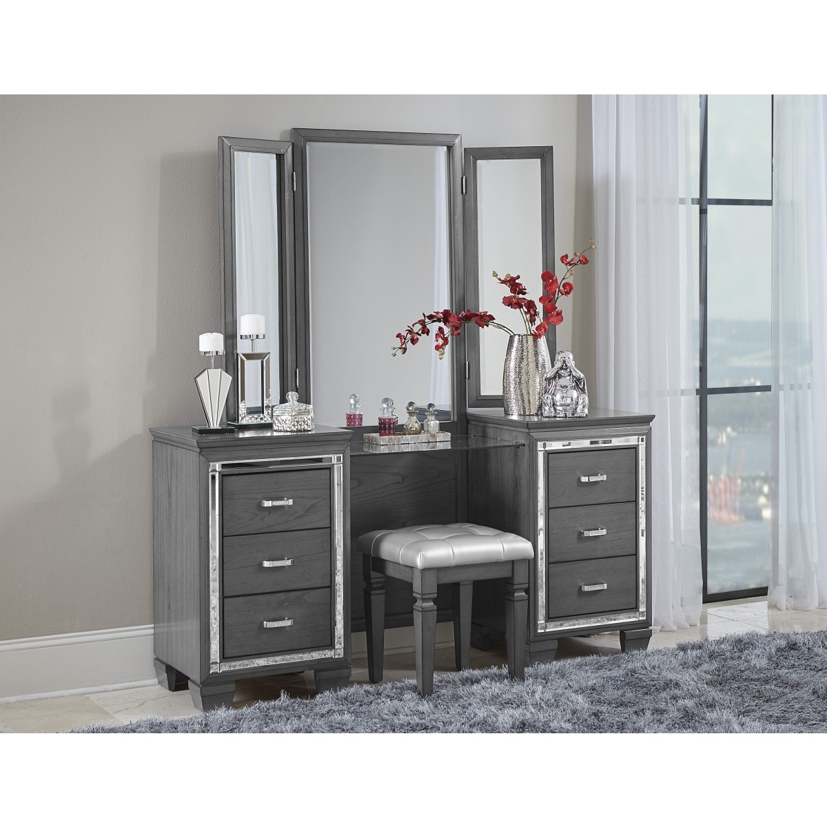 Gray bedroom online vanity