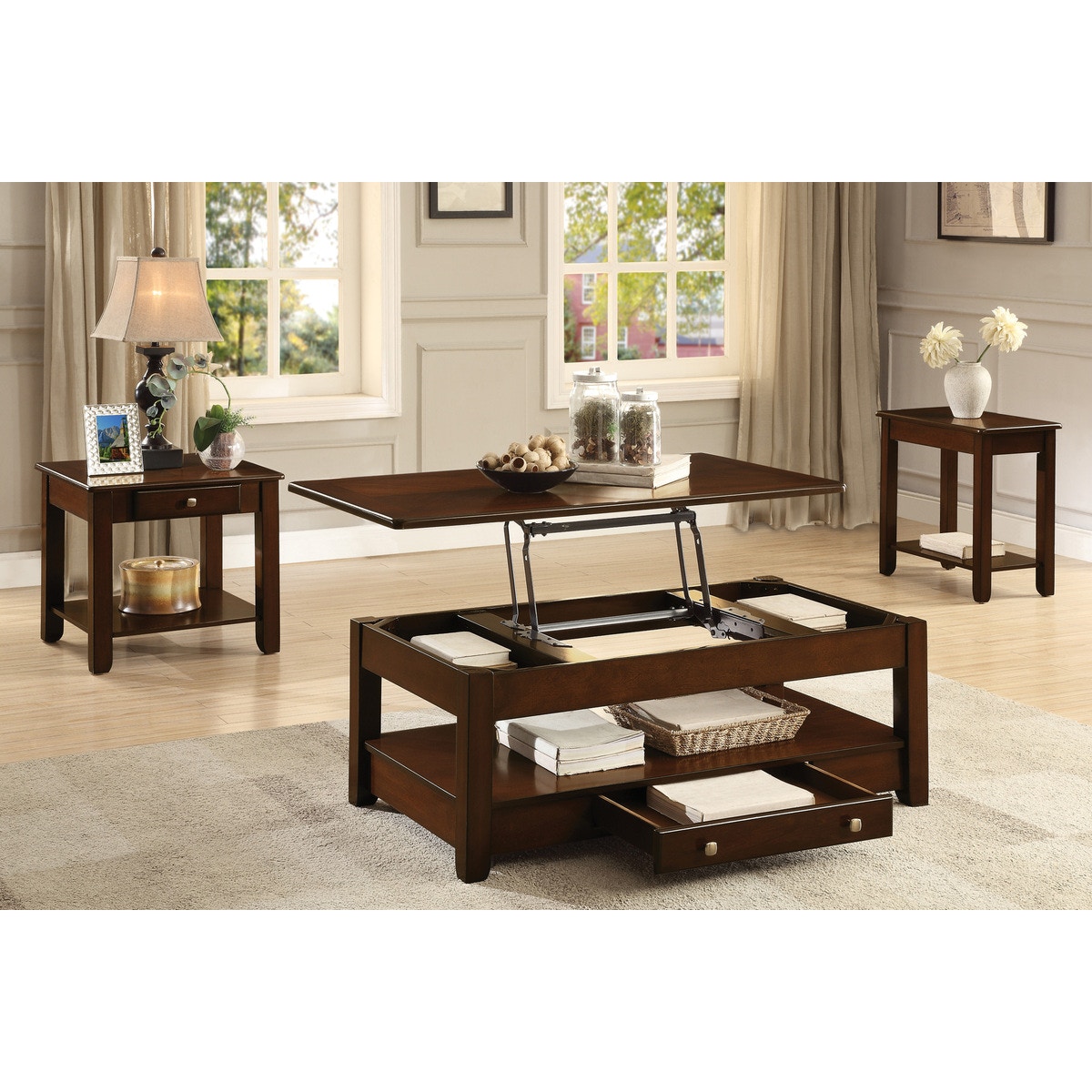 Cherry wood lift top coffee deals table