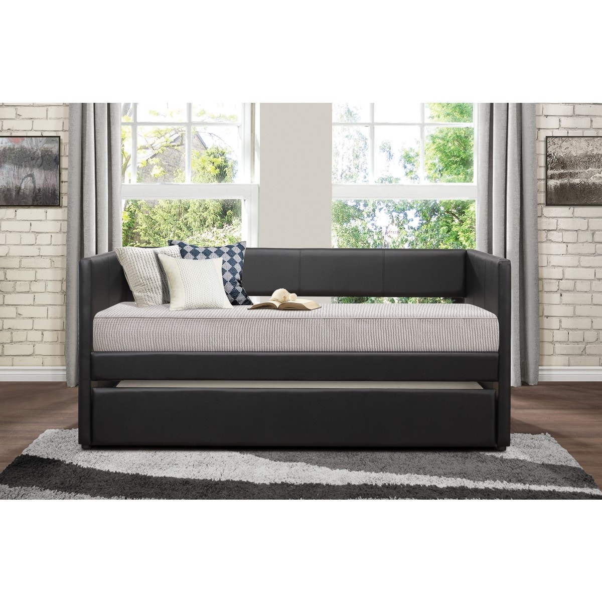 Homelegance Bedroom Daybed, Trundle Rails And Back, Black 4949BK-B ...