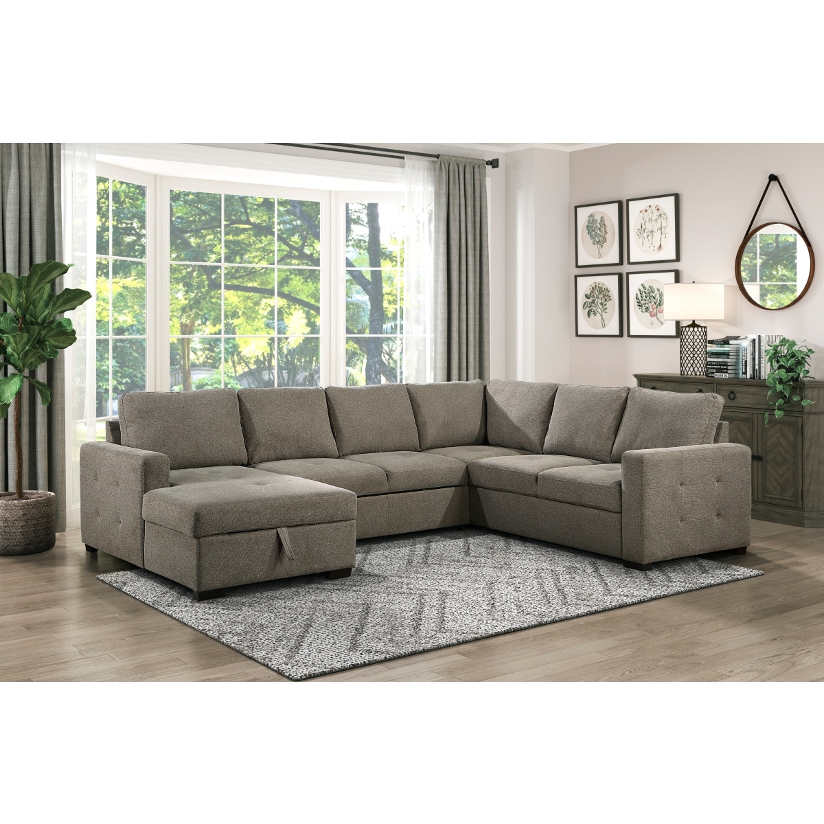 Homelegance Living Room 3 Piece Sectional with Pull out Bed and Left Chaise with Hidden Storage