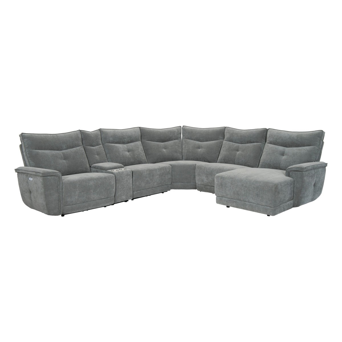 Homelegance 6-Piece Modular Power Reclining Sectional with Power Headrests, Right Chaise and USB Ports 9509DGKIT6LRPWH5R