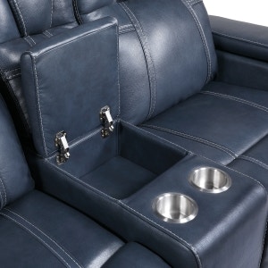  Power Double Reclining Love Seat with Center Console, Power Headrests and Storage Arms 