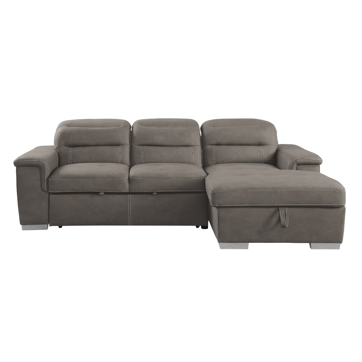 Homelegance 2-Piece Sectional with Adjustable Headrests, Pull-out Bed and Right Chaise with Hidden Storage 9808STPKITSC