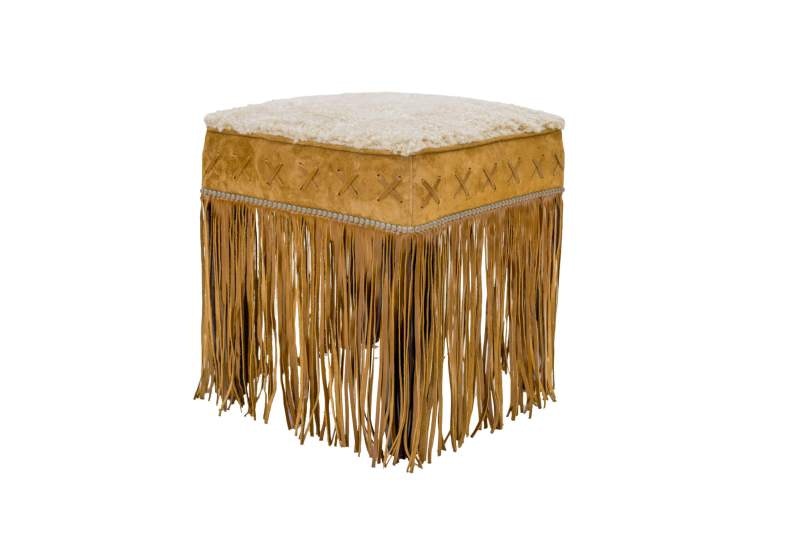 Old Hickory Tannery Square Fringed Ottoman 3043-00