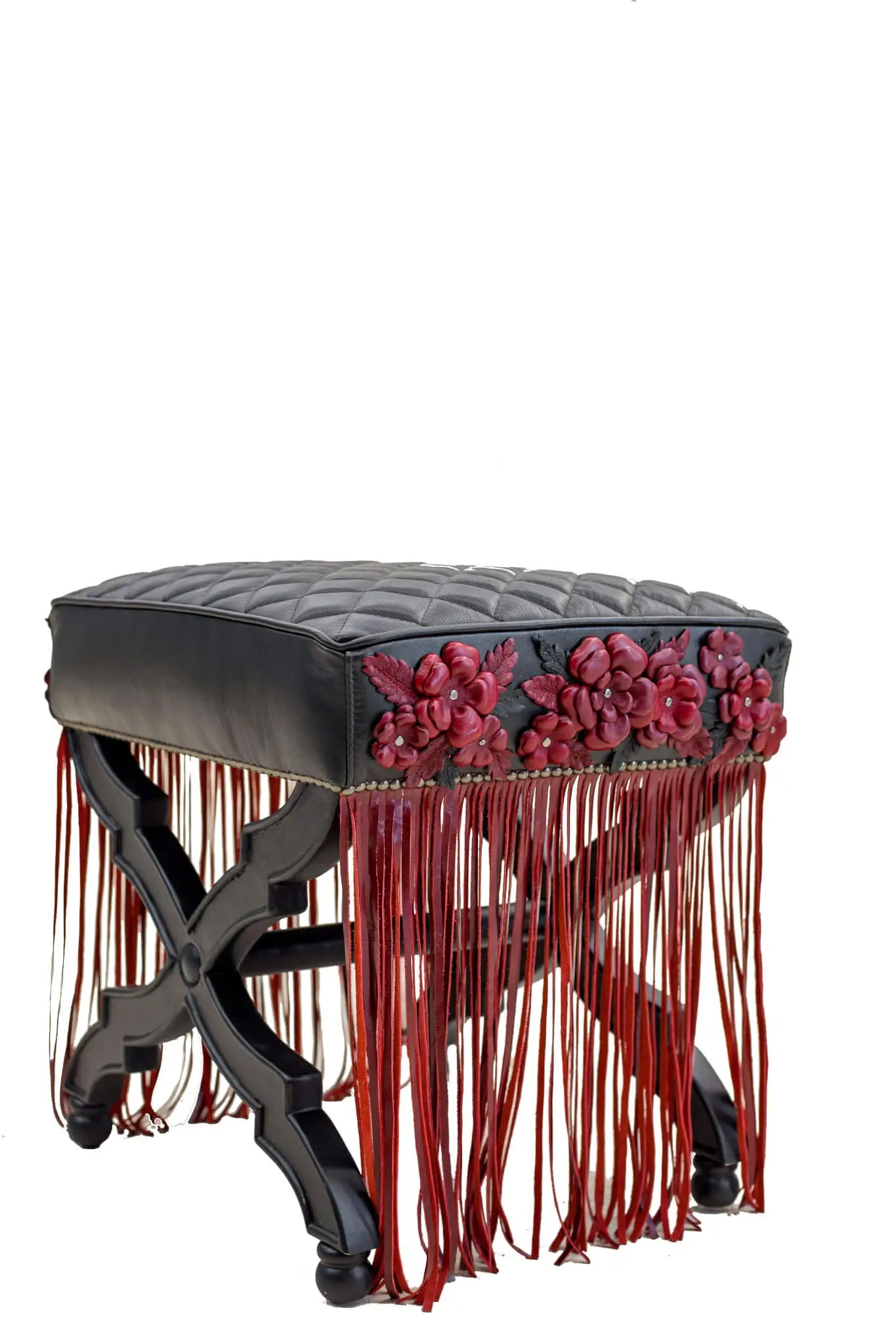 Old Hickory Tannery Carved X Ottoman AI-9437