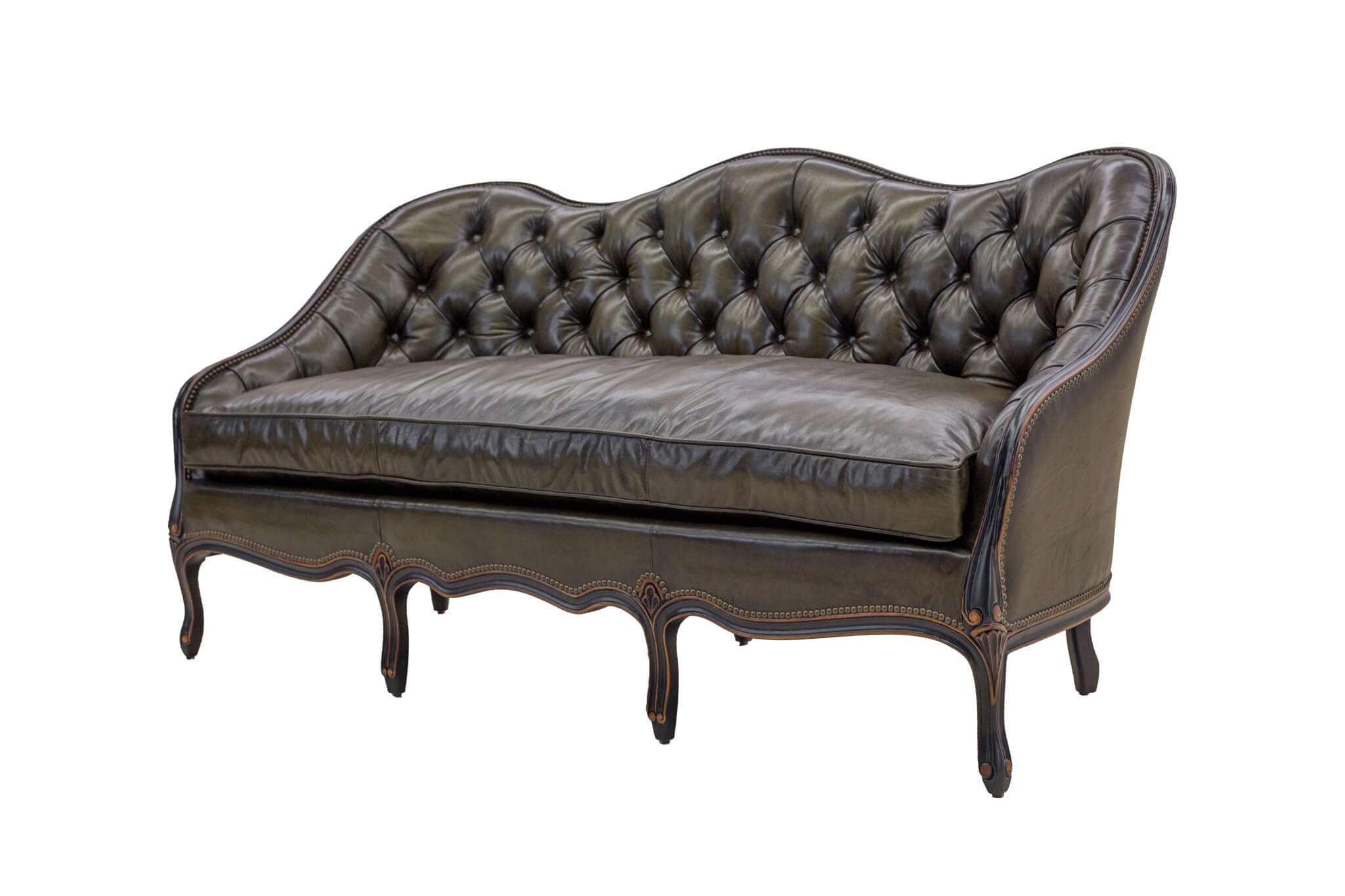 Old Hickory Tannery Carved and Tufted Carved French Settee M 1234-T