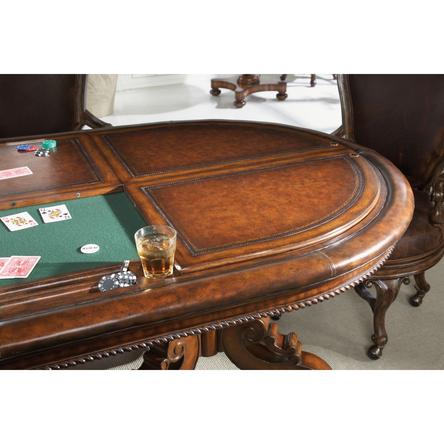 BK245　Maitland Smith　エクセターゲームテーブル　マホガニー Maitland-Smith Bar and Game Room Texas Hold'em Table Cover 8107-13
