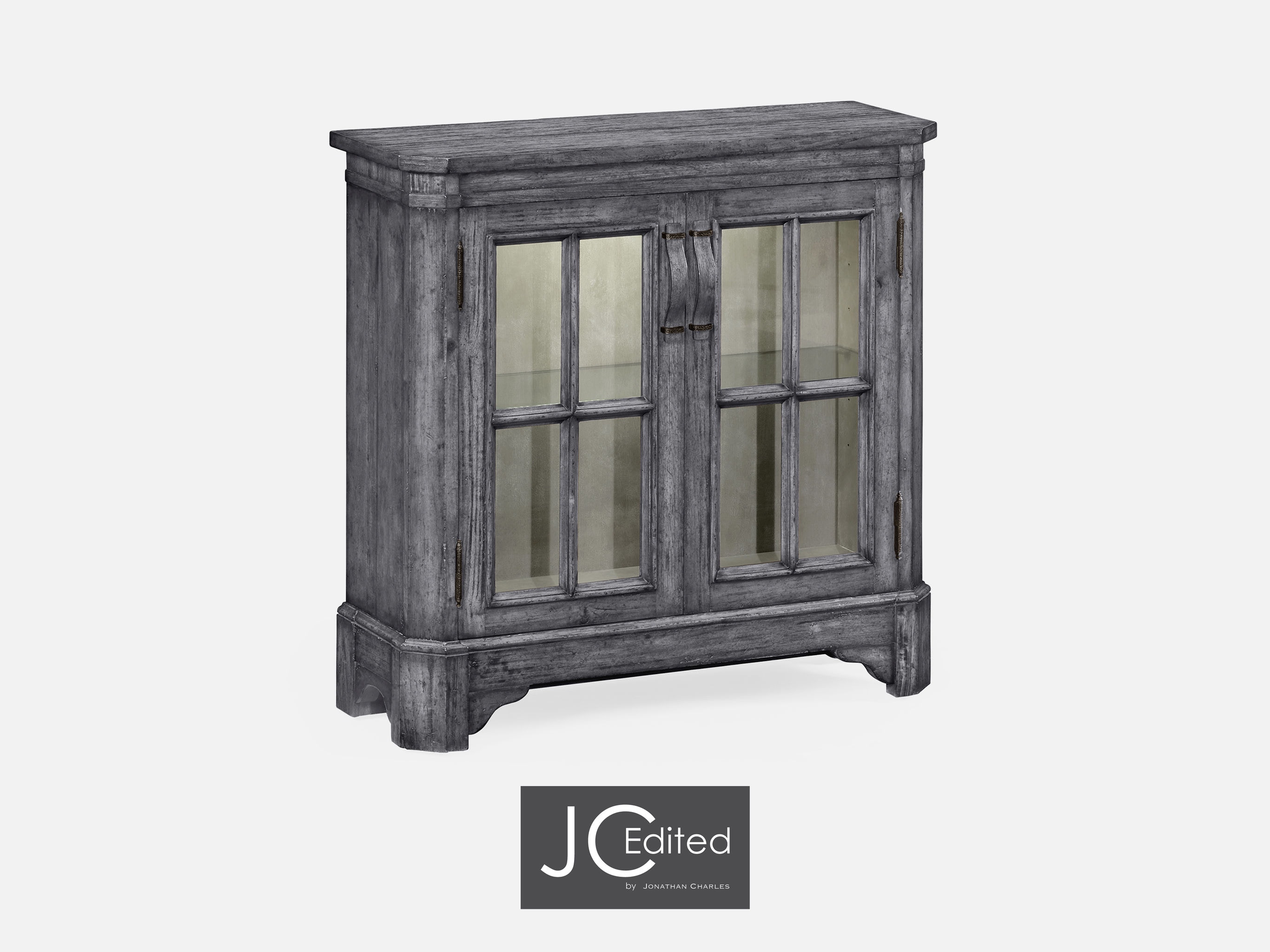 Antique Dark Grey Plank Low Bookcase With Strap Handles Small