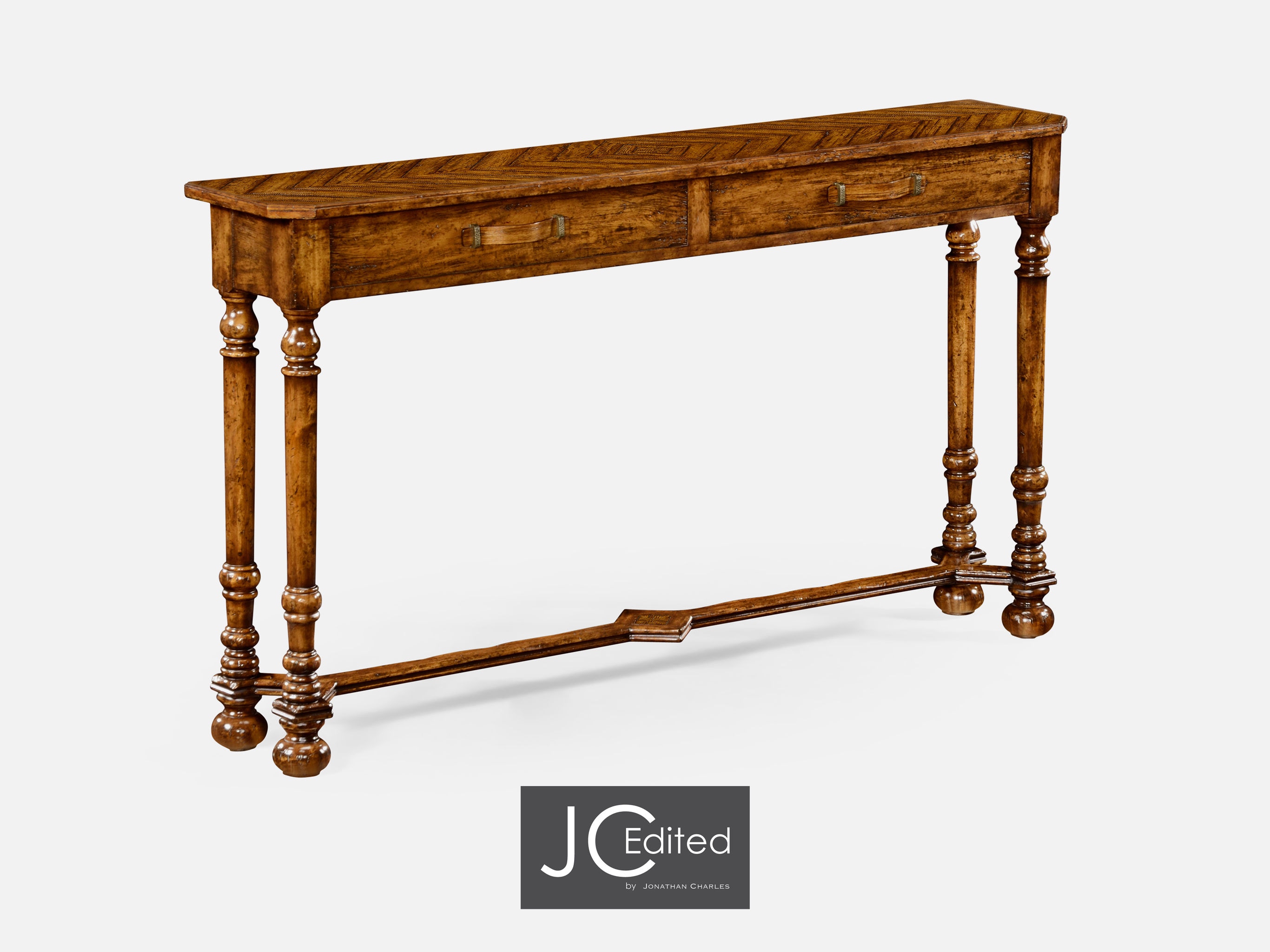 Jonathan Charles Living Room Country Walnut Console With Strap Handles