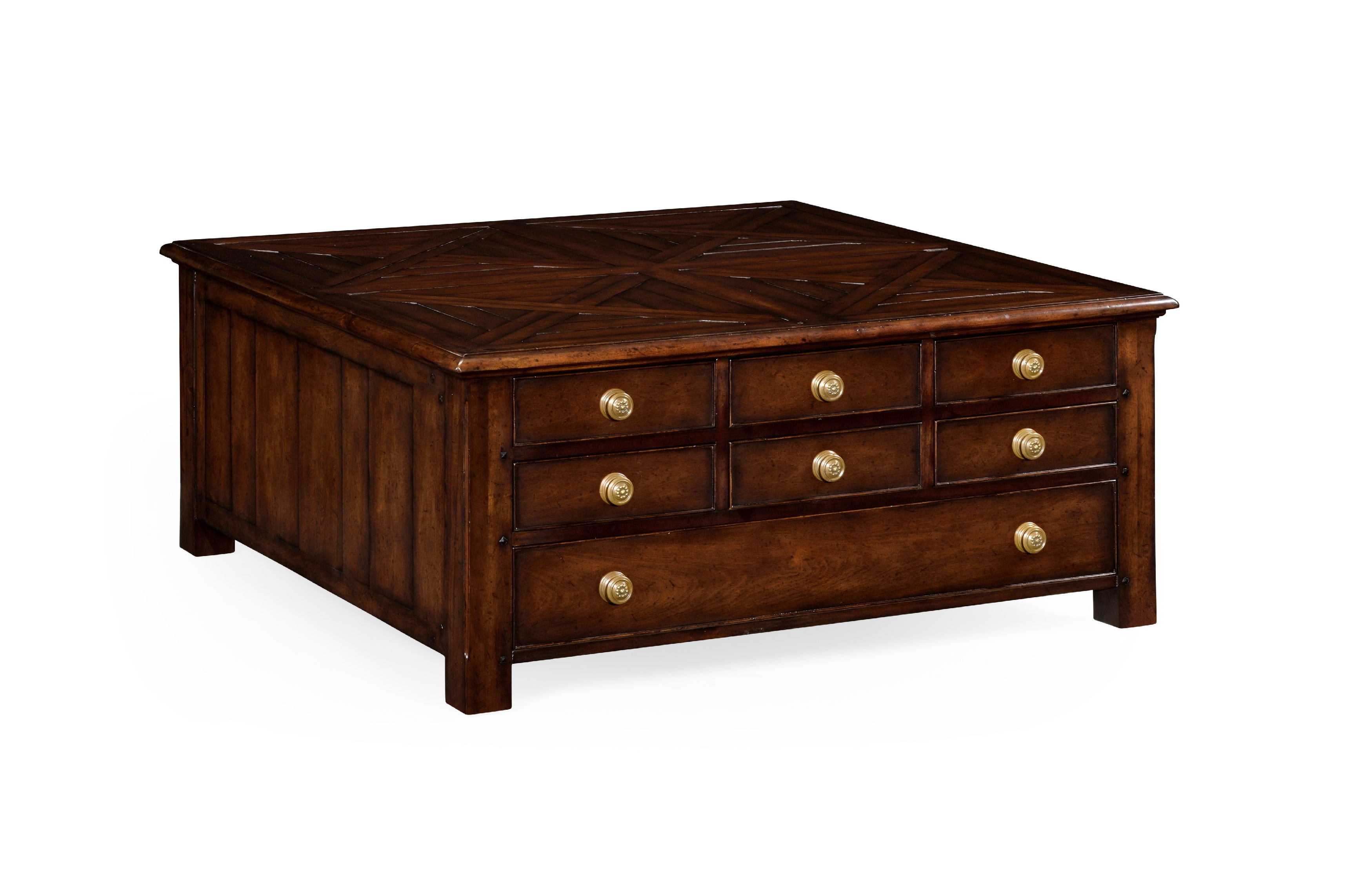 Square Parquet Coffee Table With 14 Drawers