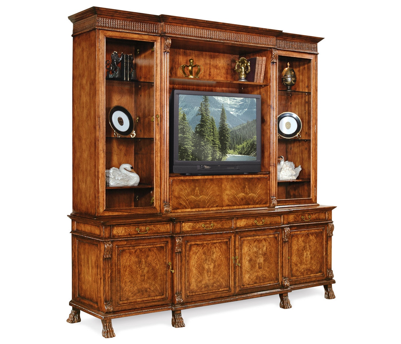 Jonathan Charles 492828 Large Breakfront Walnut Tv Cabinet