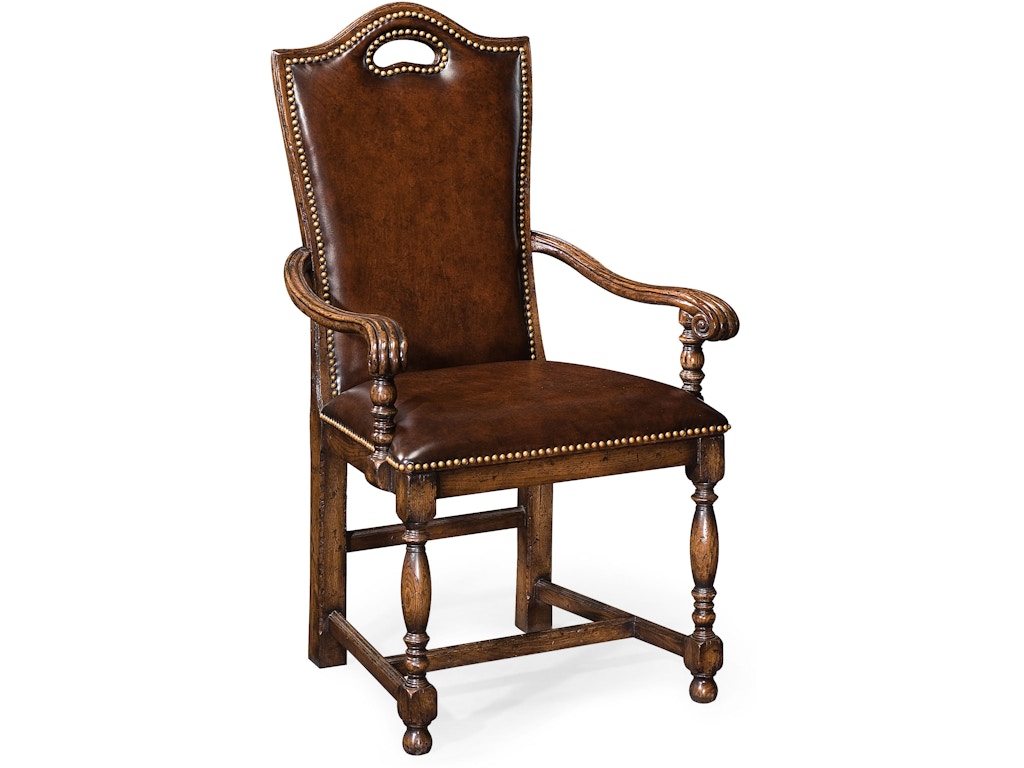 Dark Oak High Back Armchair With Dark Antique Chestnut Leather Upholstery Qj493381actdo