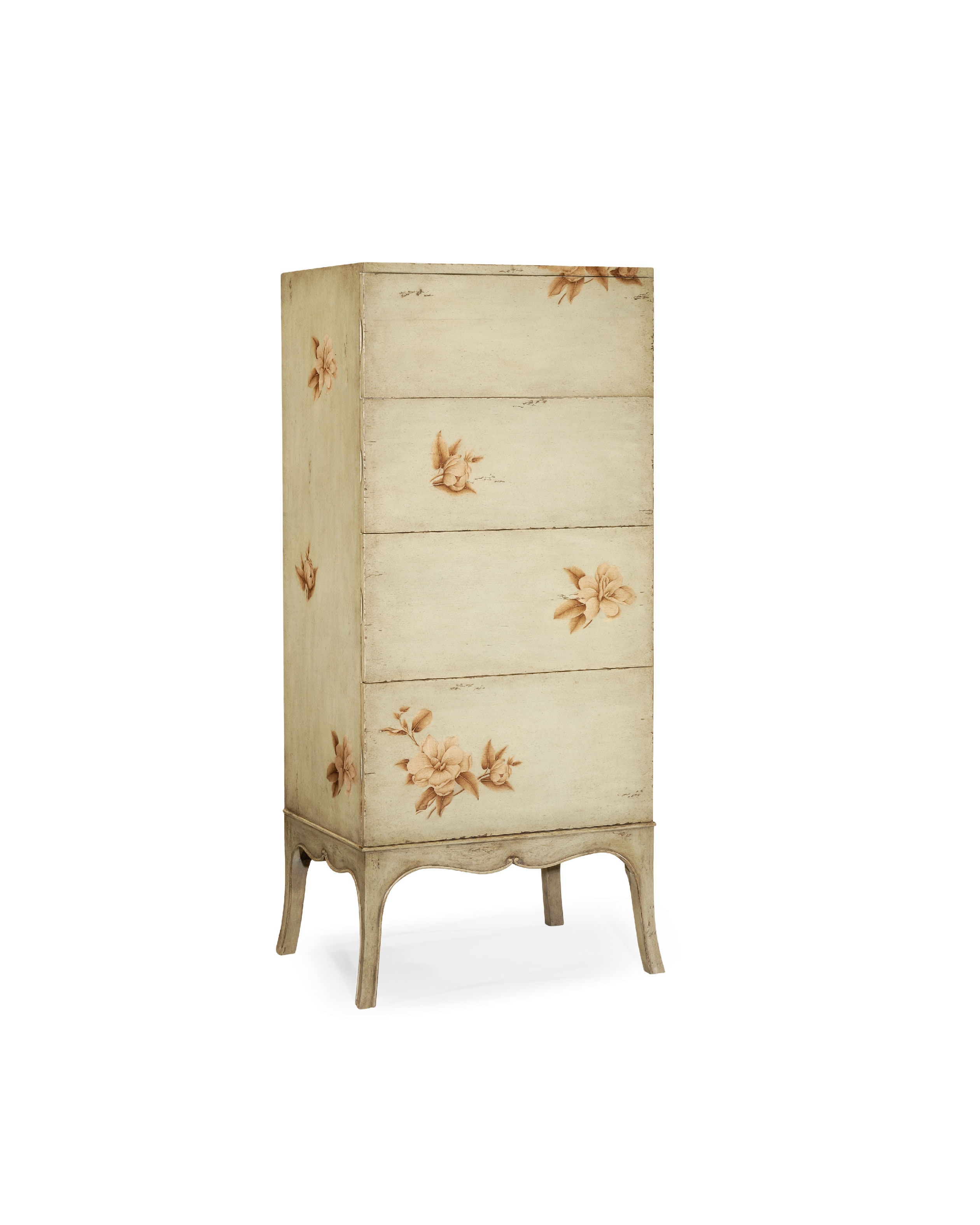 Jonathan Charles Living Room Tall Floral Painted Chest On Stand