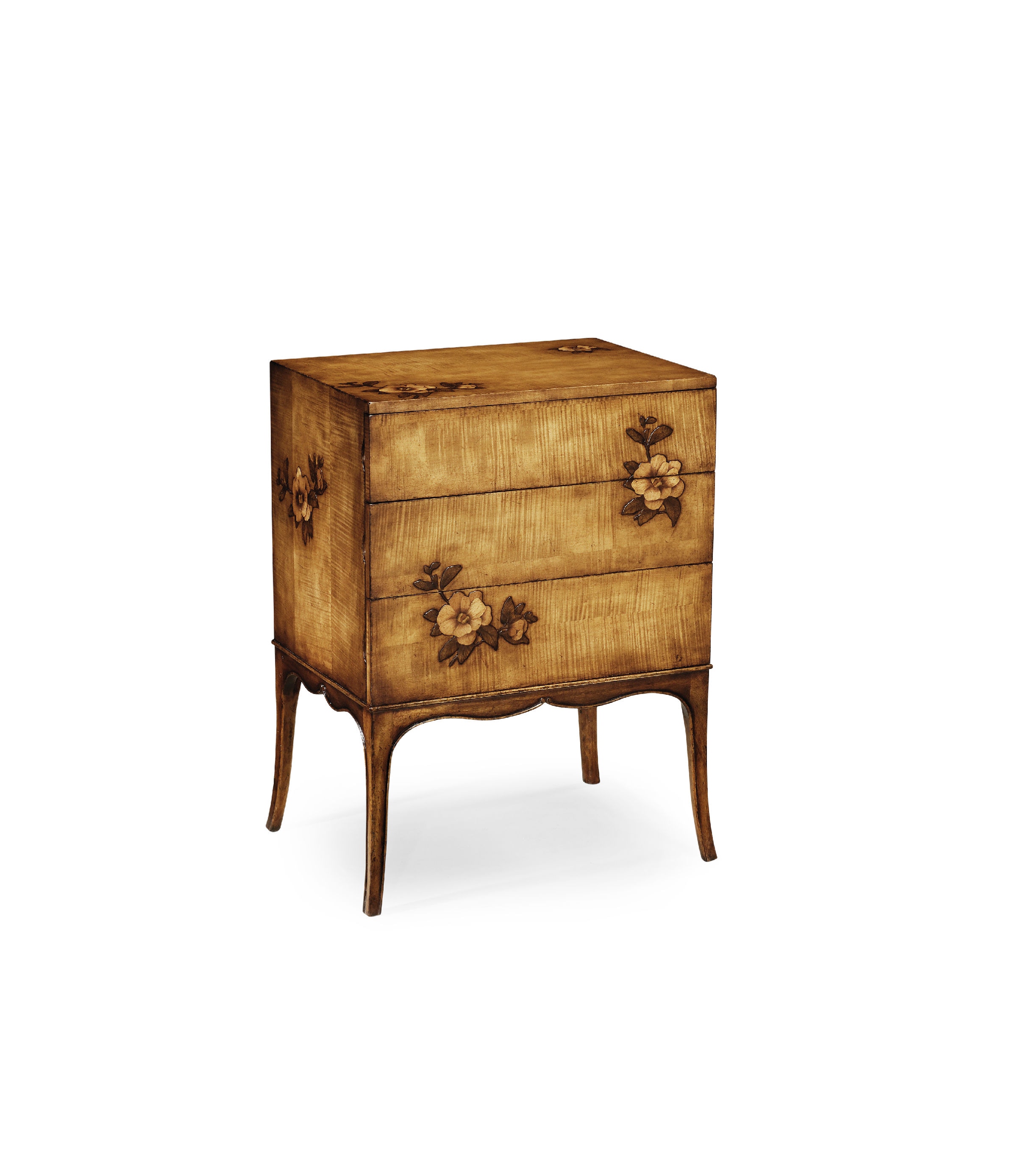Walnut Raised Floral Chest Of Three Drawers
