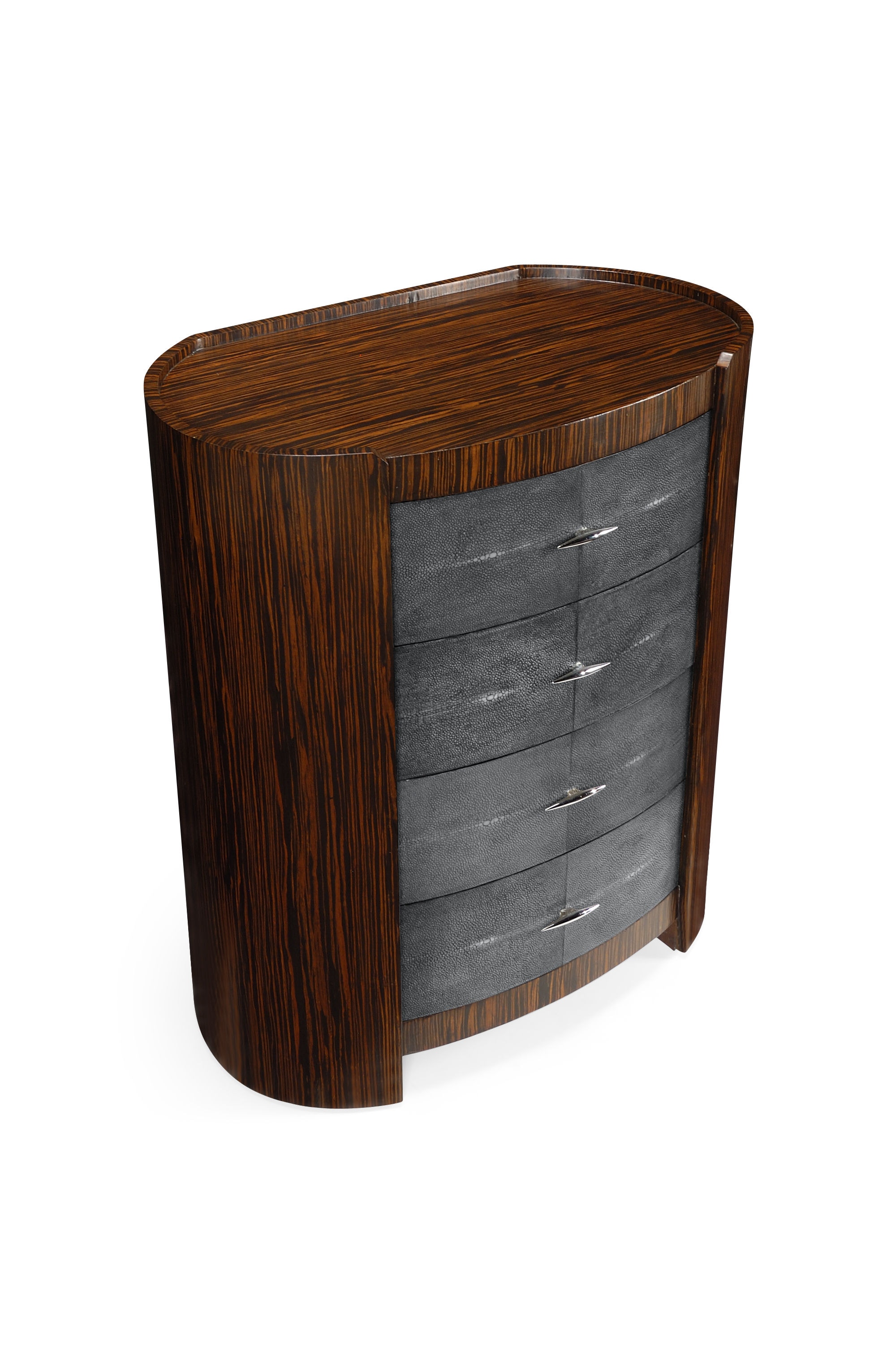 Ivory Shagreen Oval Bedside Chest Of Drawers With Brass Qj494404dlf