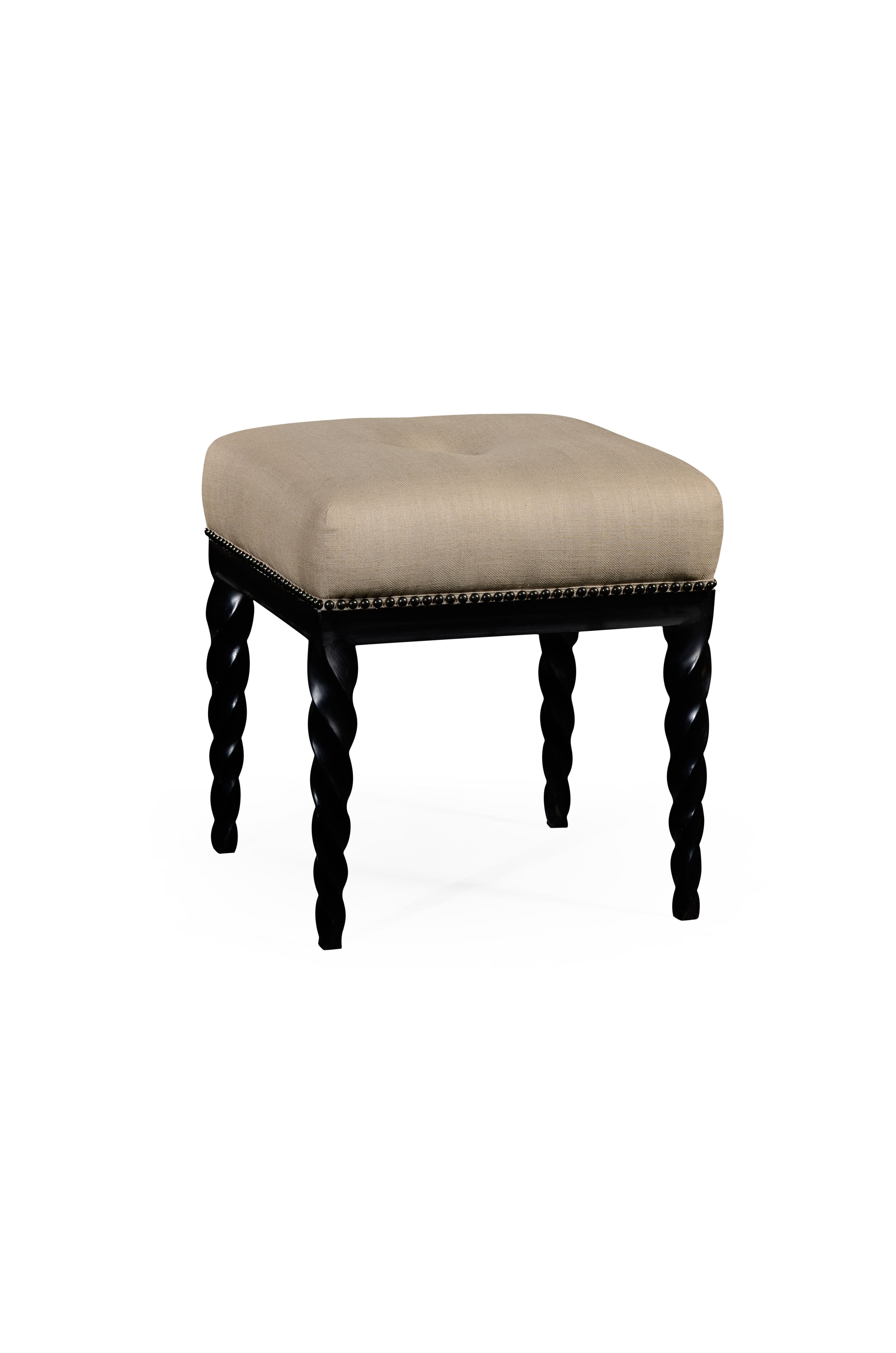 Jonathan Charles Bar and Game Room Black Finish Upholstered Stool With Barleytwist Legs