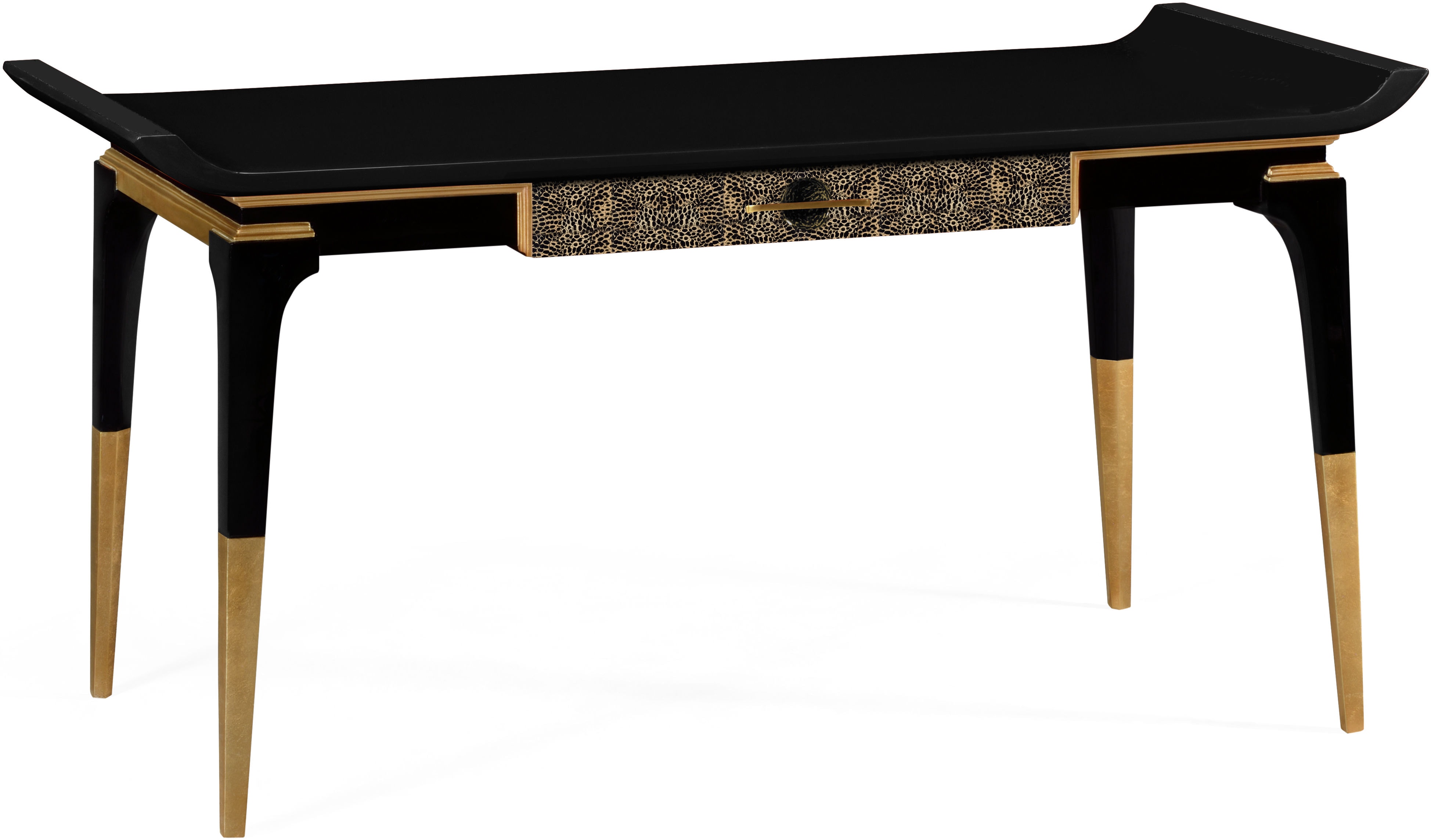 Black Eggshell Laquer Desk With Gold Leaf Legs Qj495579blg