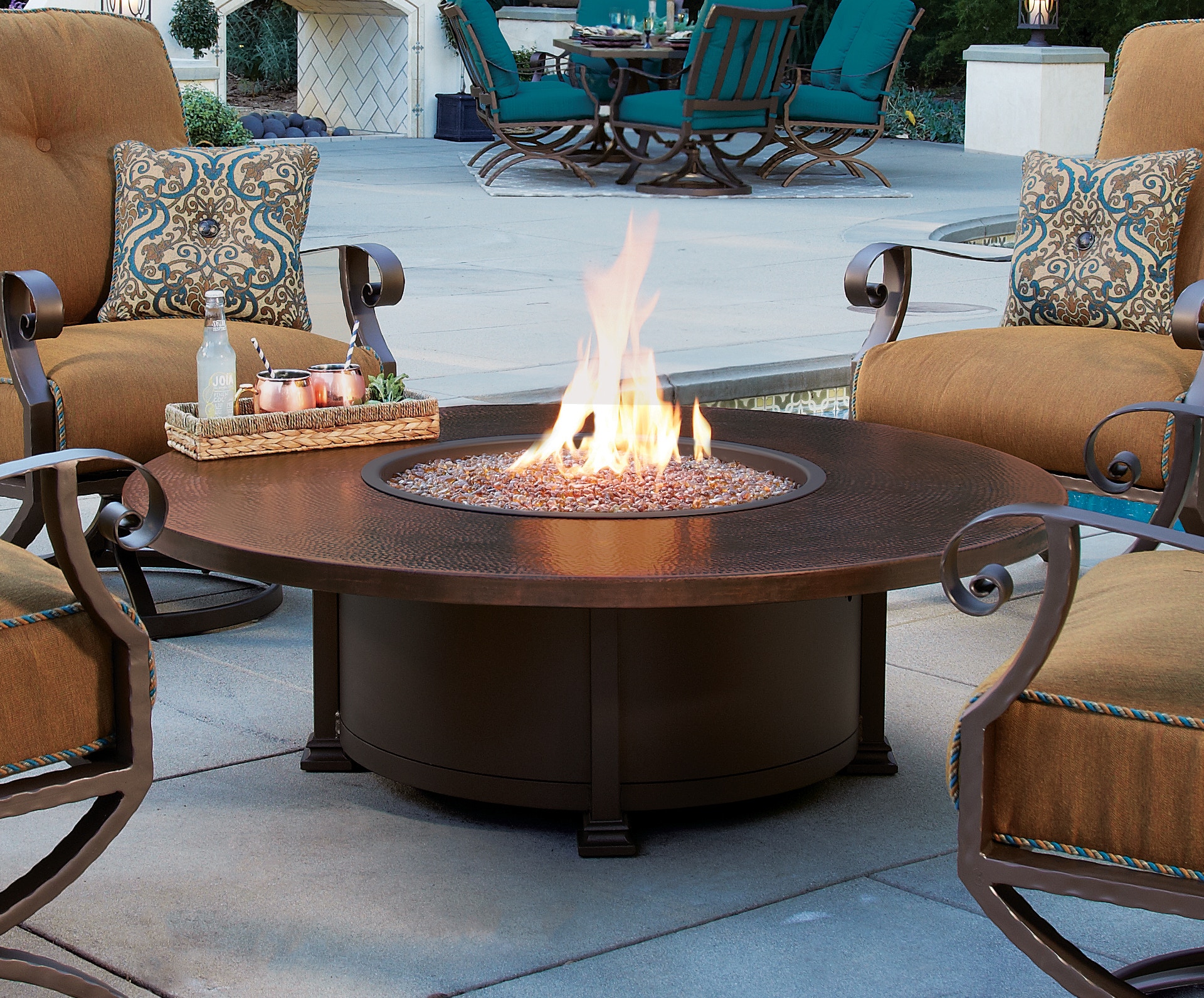 Ow Lee 5130 54rdc Outdoorpatio 54 Round Chat Height Hammered Copper Fire Pit