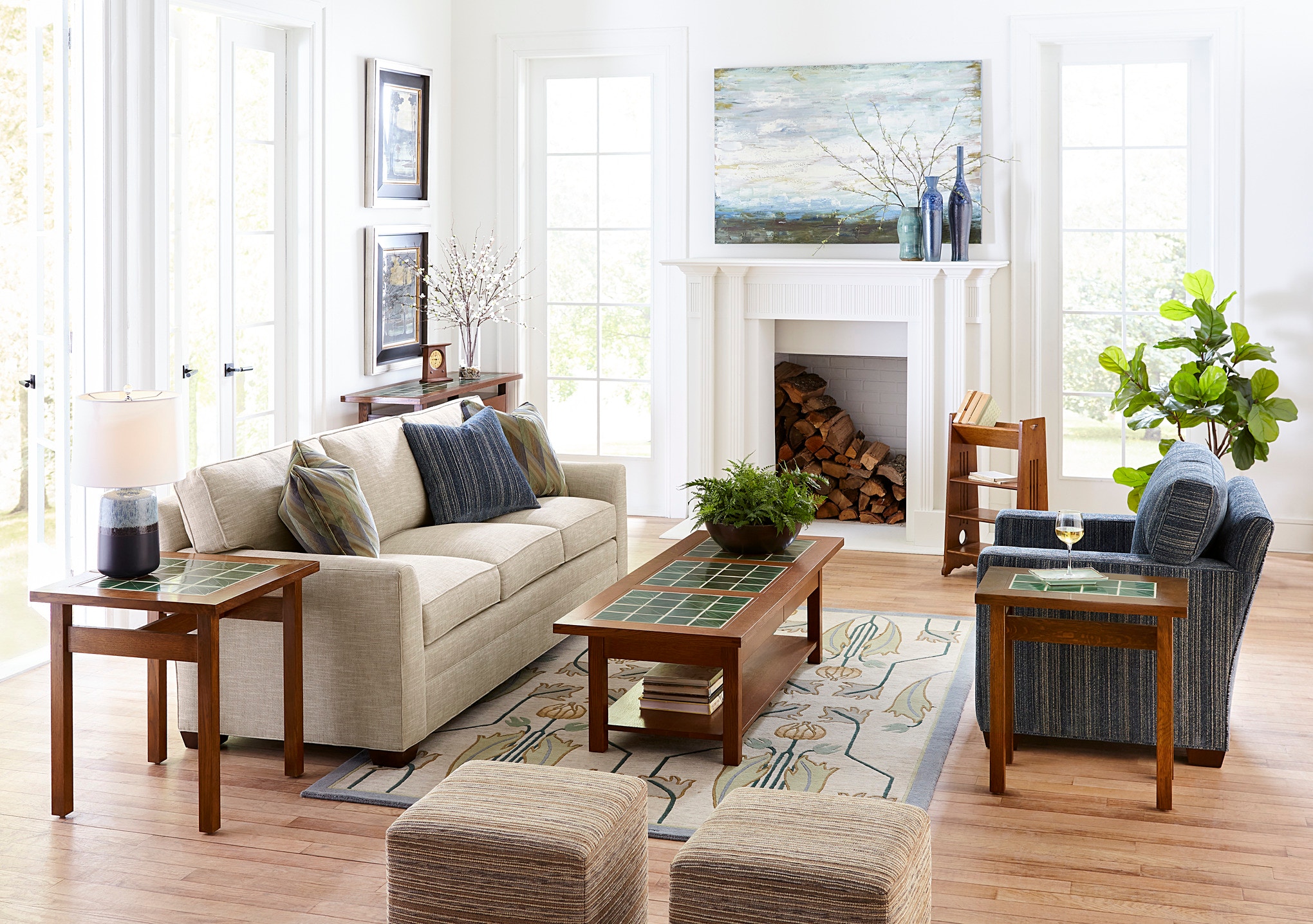 Stickley Living Room Tile Top Console Table 91-1610 - Woodbridge