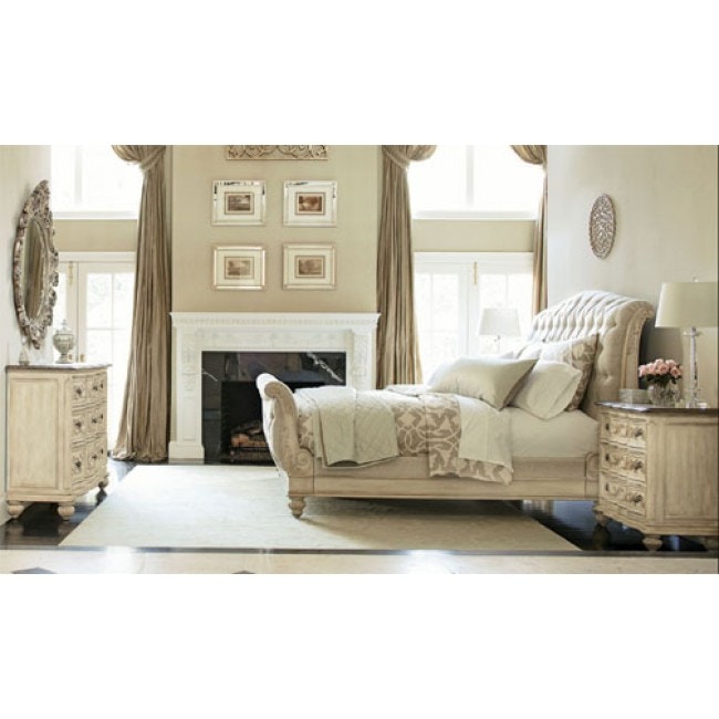 American Drew Bedroom 5 0 Queen Sleigh Bed Complete White Veil 217