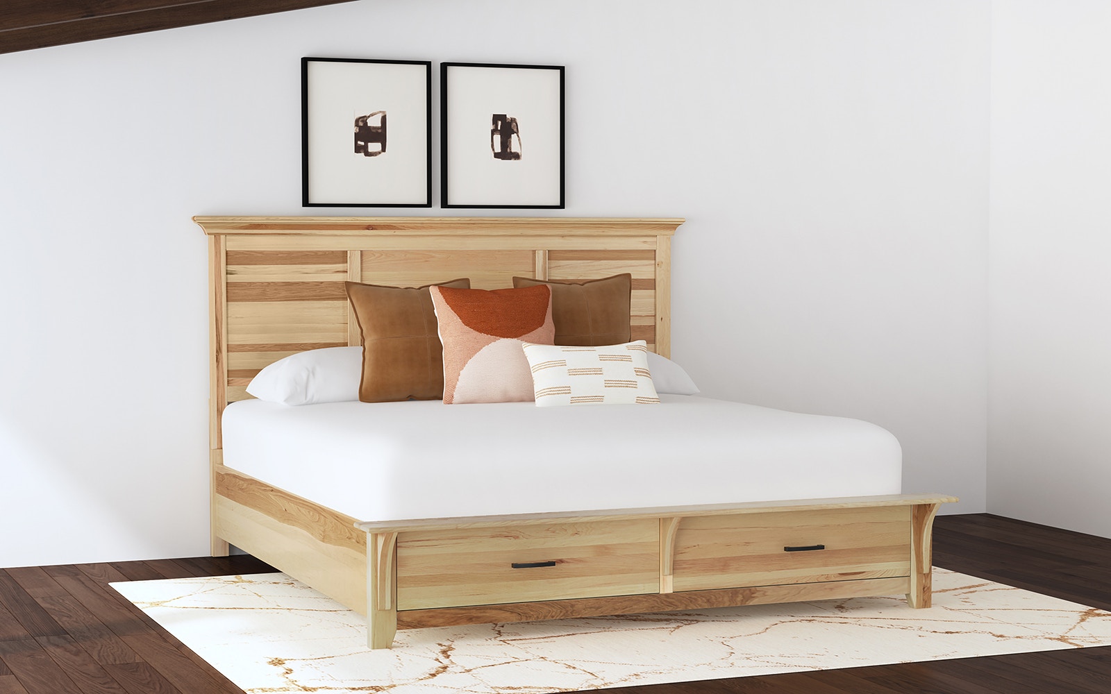 A America QUEEN STORAGE BED, solid Hickory wood GALNH5031