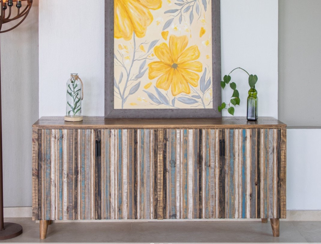 International Furniture Direct 4 Door Console, solid wood IFD1981CNSBL