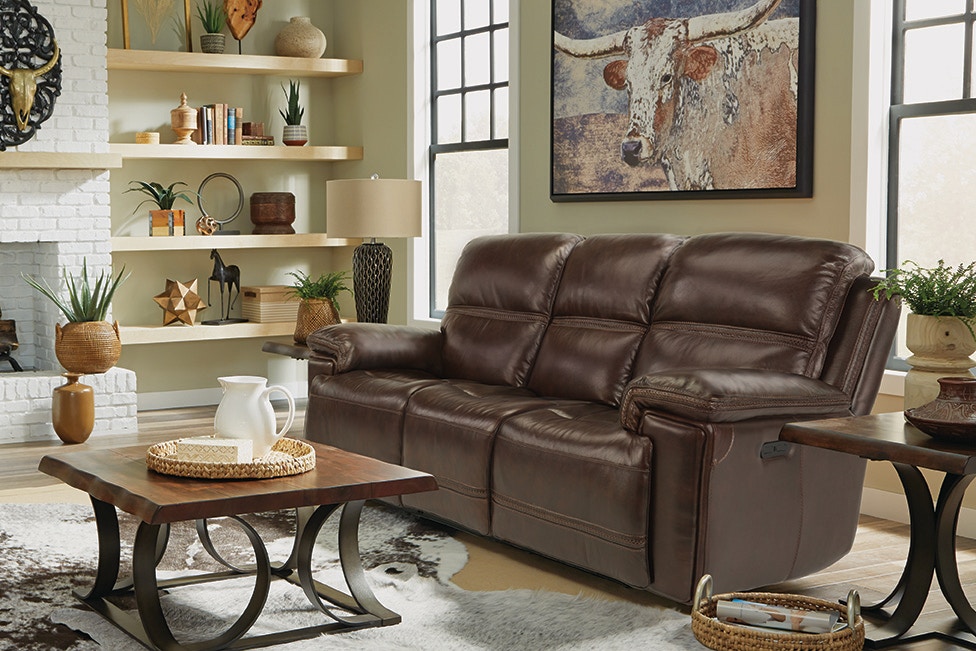 flexsteel fenwick leather power reclining sofa with power headrests